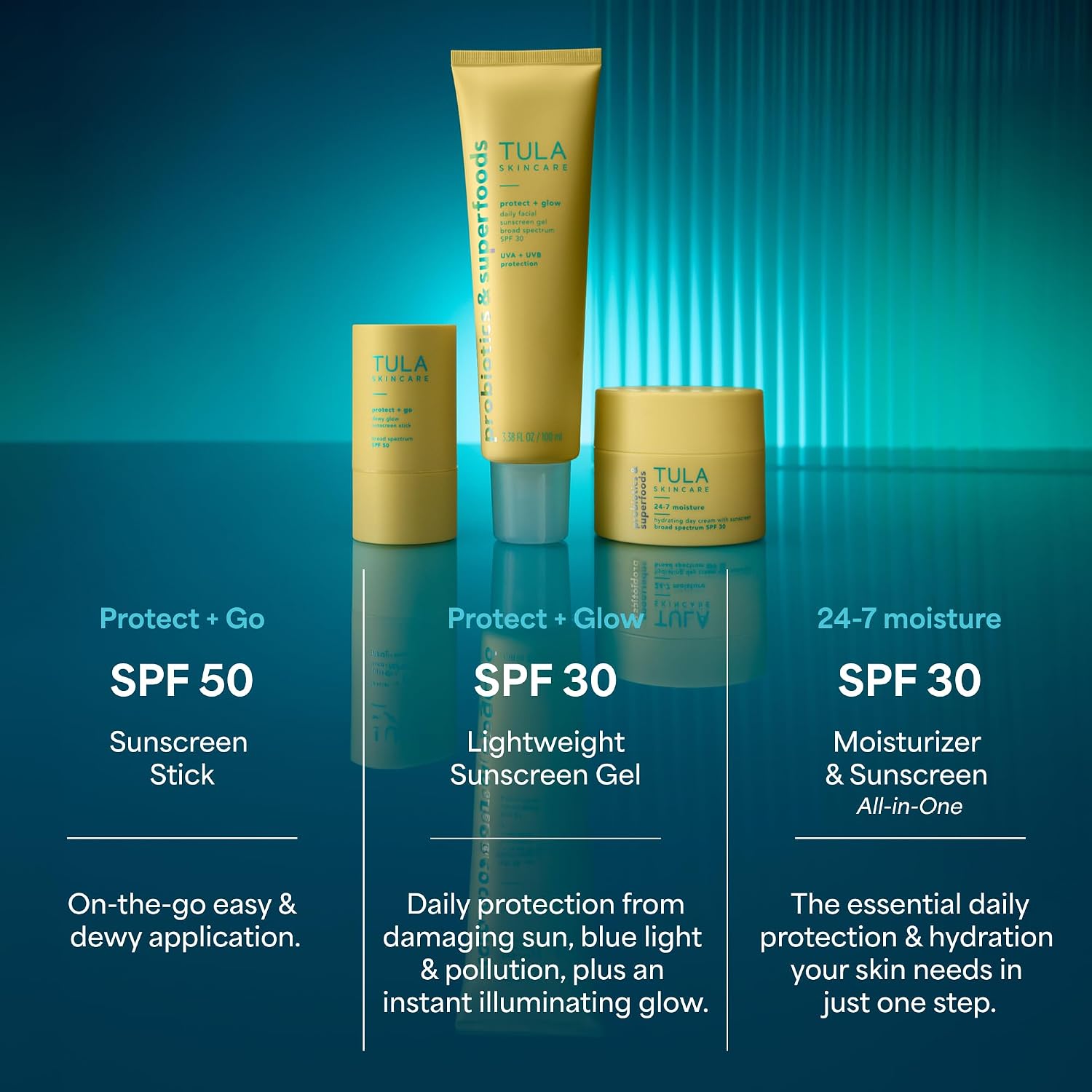 TULA Skin Care Protect + Glow Daily Sunscreen - Gel, Broad Spectrum SPF 30, Skincare-First, Non-Greasy