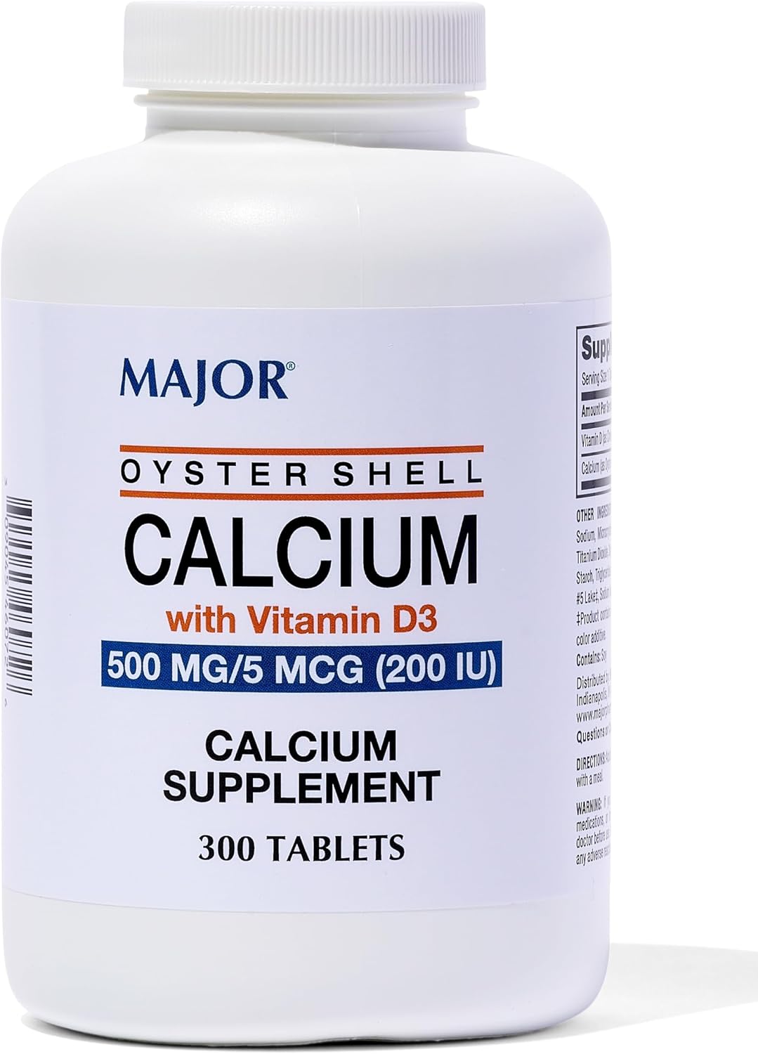 Major Oyster Shell Calcium with Vitamin D3 500 mg / 5 mcg (200 IU) - Daily Calcium Supplement - 300 Tablets (1 Pack)