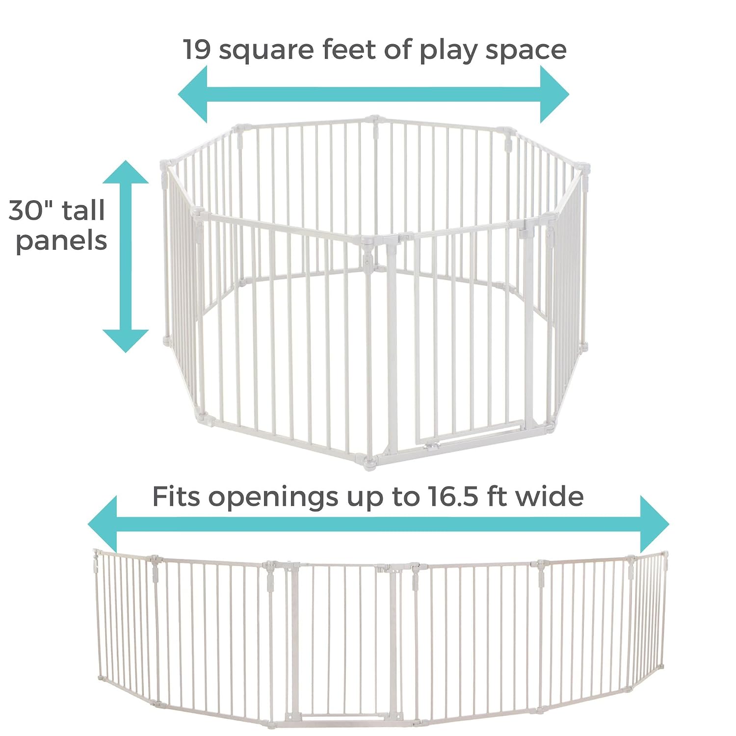 Toddleroo by North States - 3 In 1 Metal Superyard Baby Play Yard: 6 Panel Playpen, Safety Gate, or Extra Wide Baby Fence - Encloses Up to 10 Square Feet - 30 Inches Tall - Taupe