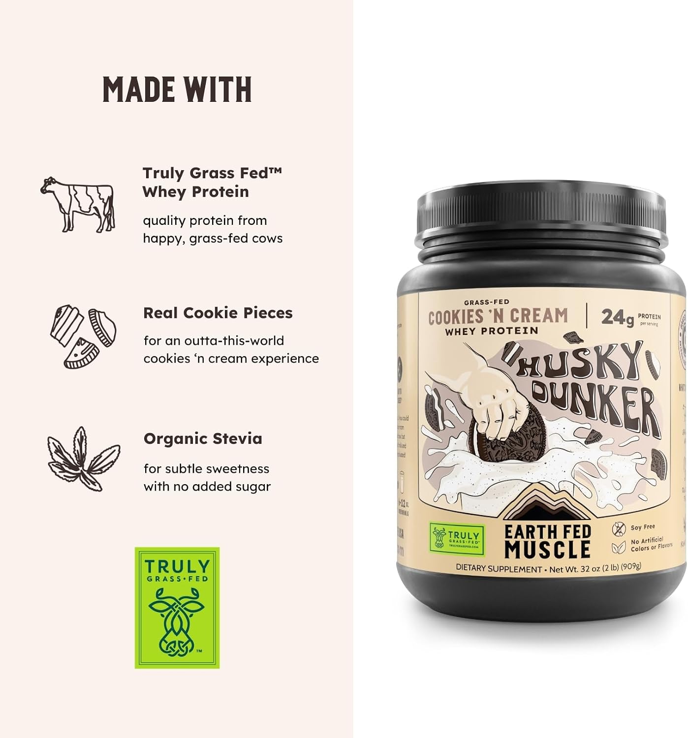 Earth Fed Muscle Whey Back Vanilla Irish Grass Fed Whey Protein Isolate | 25g protein per scoop, Third-Party Certified. Smooth vanilla, zero artificial sweeteners. Cold-processed in Ireland.