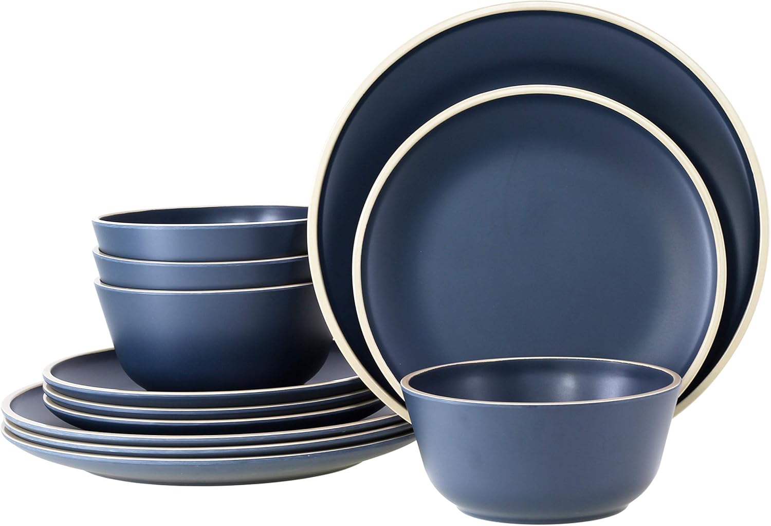 Melamine Dinnerware Sets, Plates and Bowls Sets 12 Pcs, Melamine Plates, Dish Set for 4, Unbreakable Dinnerware Set for Party, BPA Free