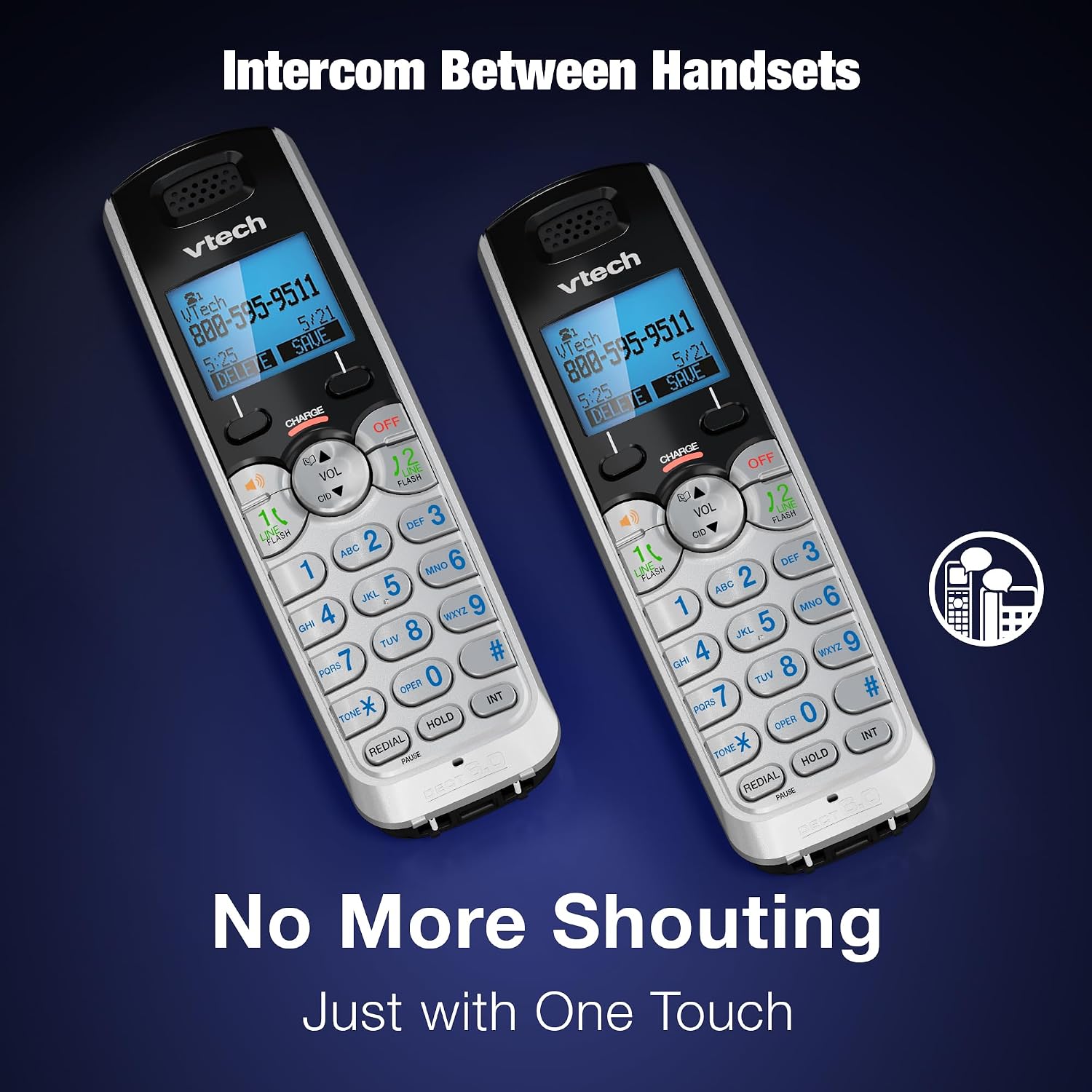 VTech DS6101 Accessory Handset for DS6151 Series, Black/Silver | 2-Line Cordless Phone, Answering System, Expandable up to 12 Handsets, Intercom & Conference