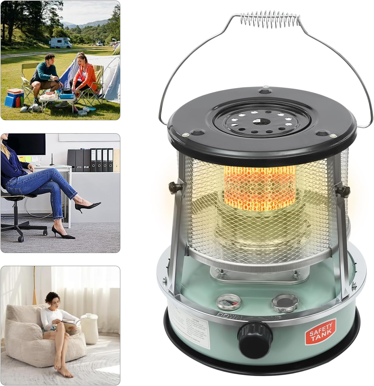 2 in 1 Portable Kerosene Heater & Stove Height Adjustable, 2600W Kerosene Stove, Non Electric Heaters for Indoor Outdoor, Emergency Oil Heater 107.64-161.46 ft²heating area for 15-17 hour(Black)