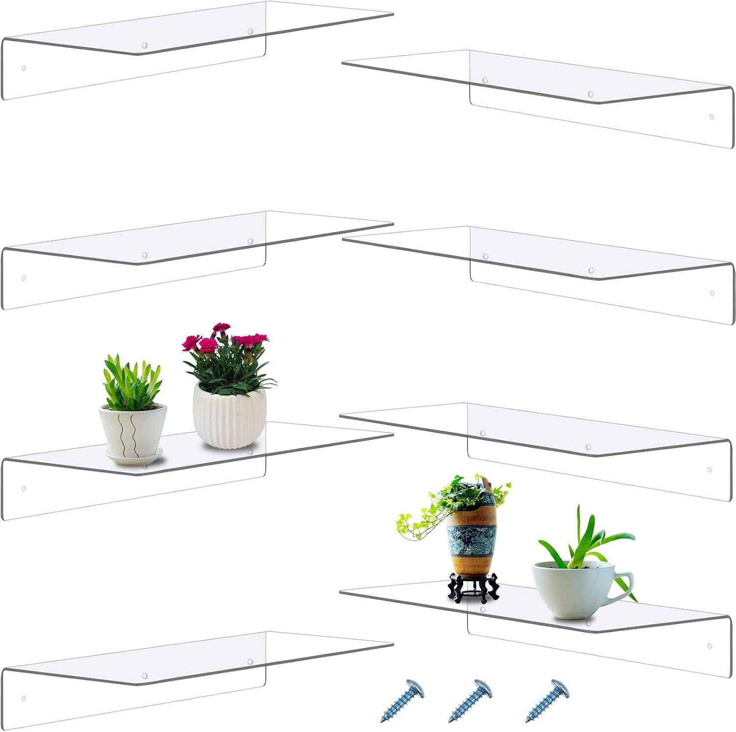Blulu 8 Pcs Clear Acrylic Shelves 14 x 5 x 2 Inches Clear