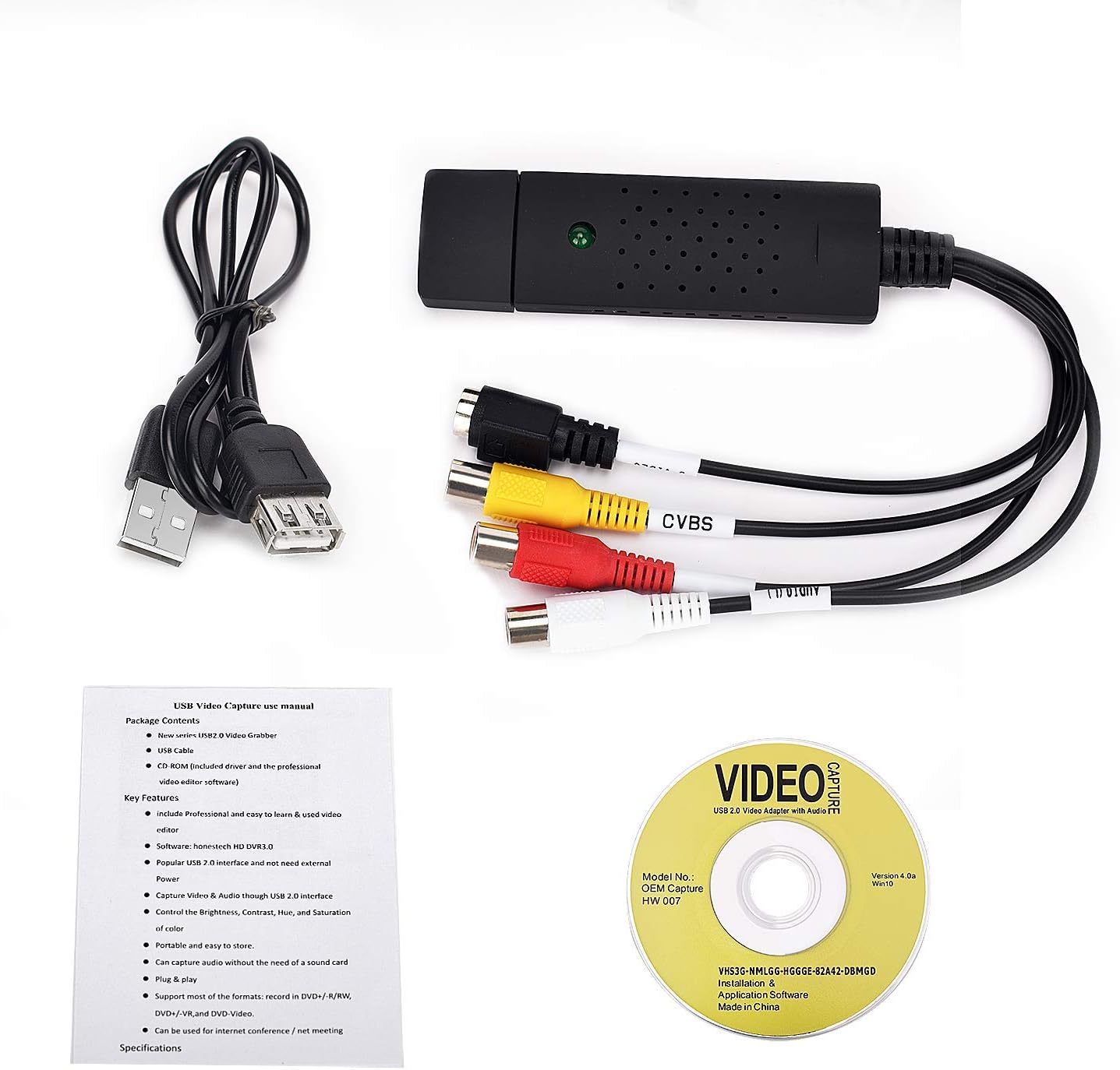 USB Audio Video Converter, VHS to Digital Converter, Video Capture Card Digitize from Analog Video VCR VHS DVD, for Windows 7 8 10