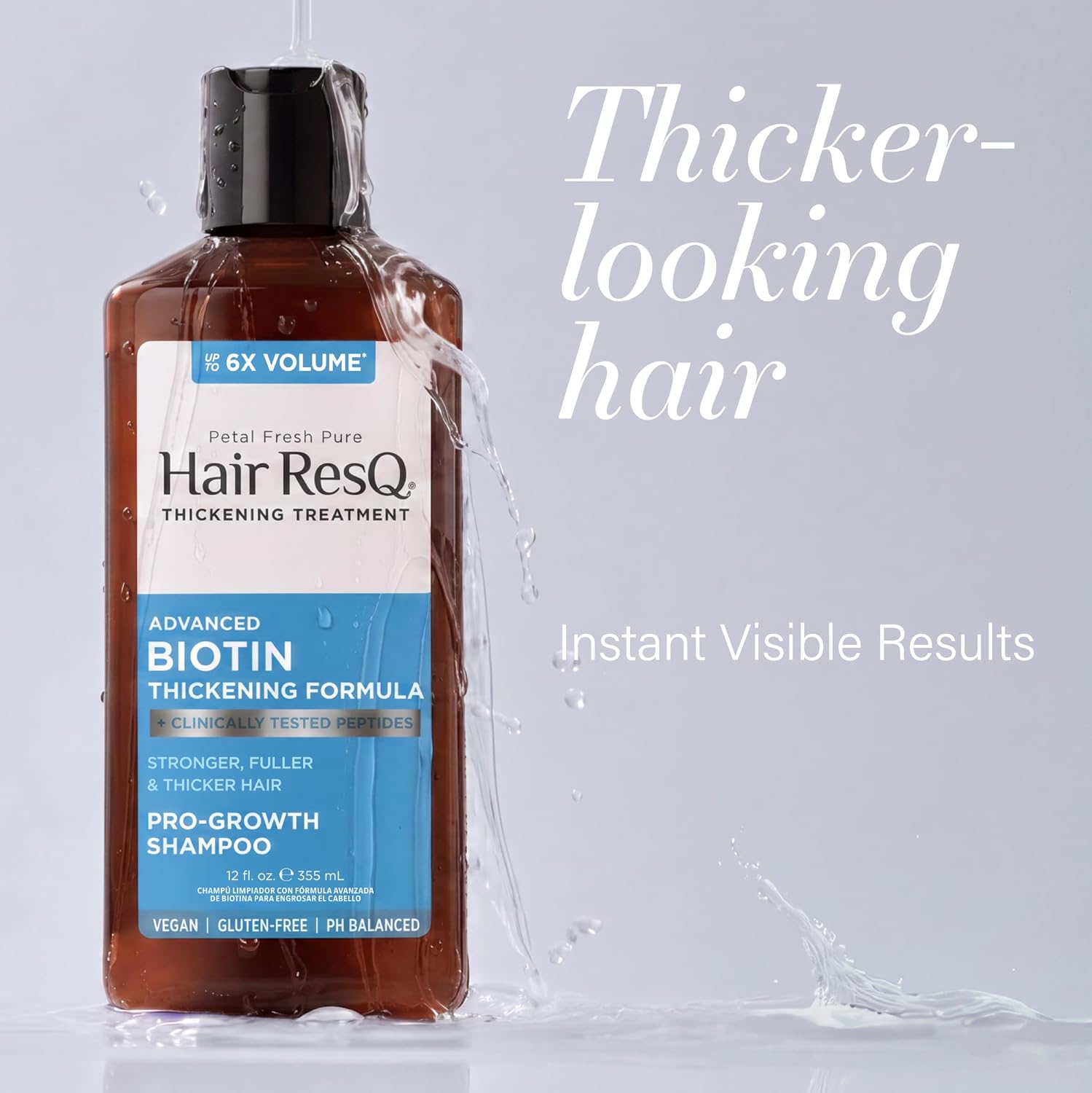 Petal Fresh Hair ResQ Biotin Shampoo for Thinning Hair, Clinically Tested Thickening, Pro-Growth Shampoo for Women & Men, Up to 6X Volume, Rosemary Mint, Caffeine & Peptides, Sulfate Free, 12 fl oz