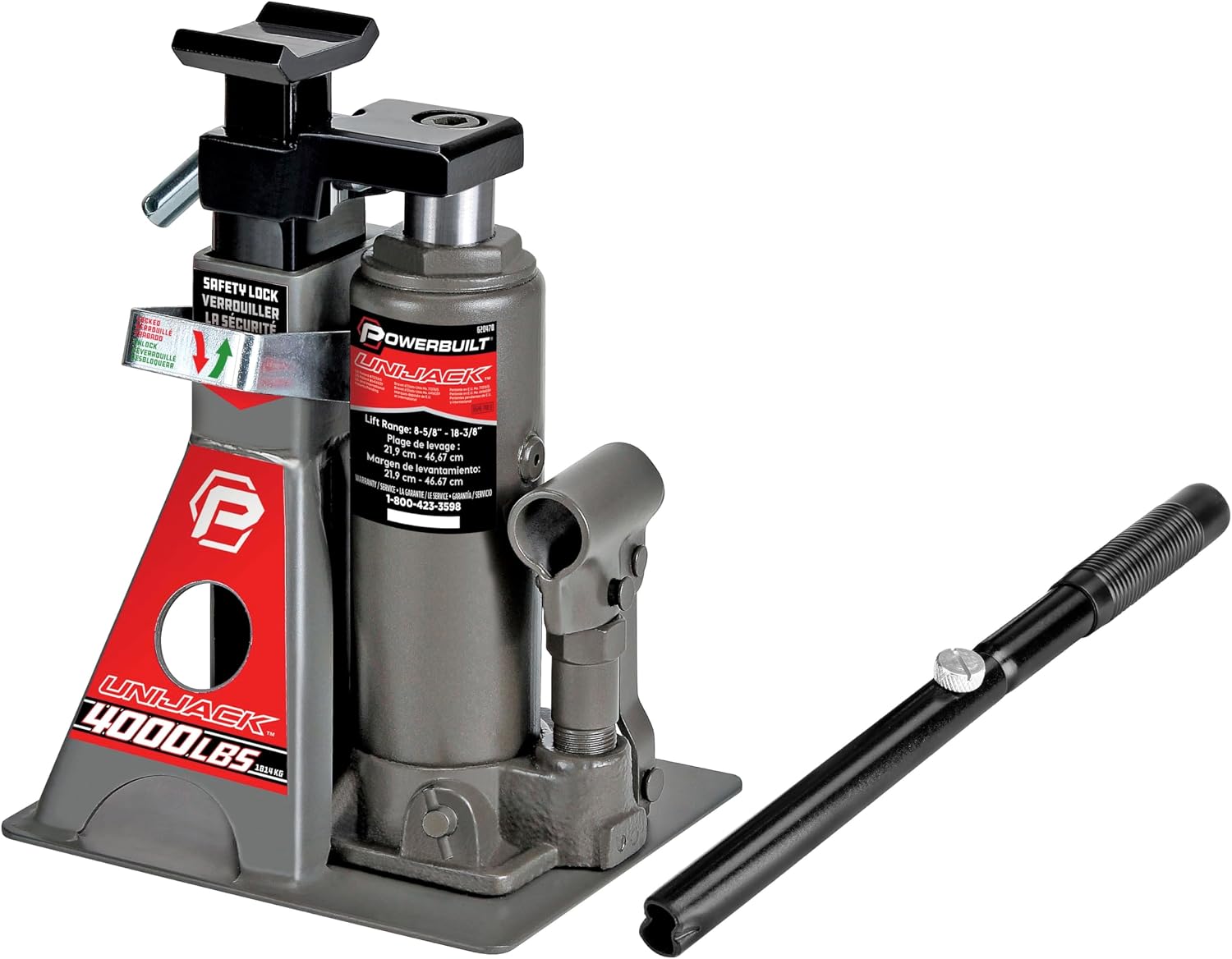 Powerbuilt 3 Ton, Bottle Jack and Jack Stands in One, 6000 Pound Capacity, All-in-One Car Lift, Heavy Duty Vehicle Unijack, Wide Base, 620471