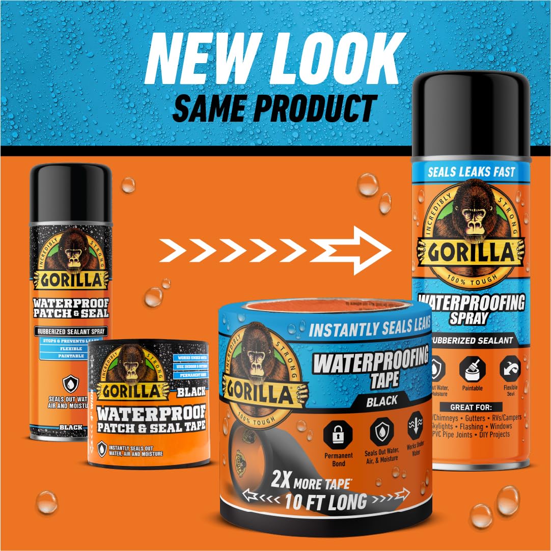 Gorilla Waterproofing Spray, Black, 16 oz, Flexible Rubberized Sealant