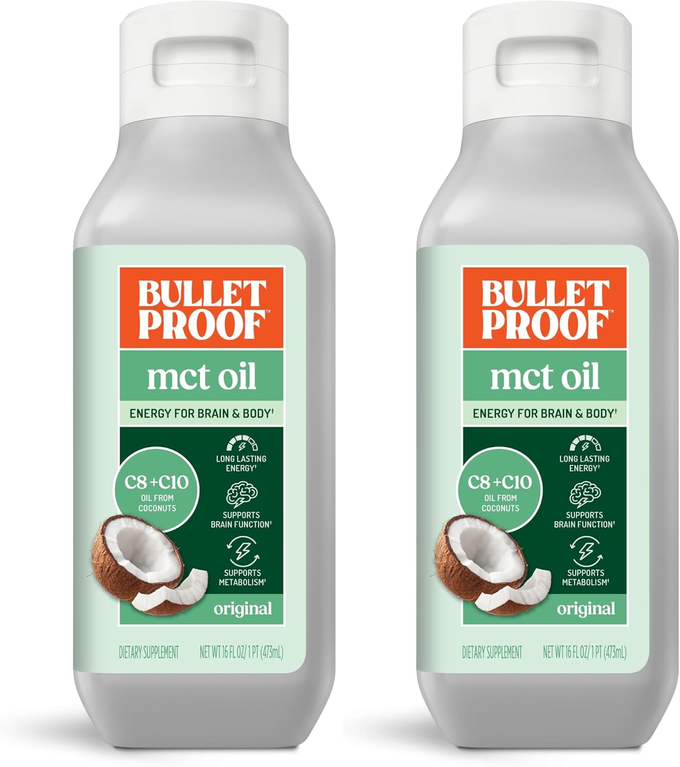 Bulletproof C8 & C10 MCT Oil, 100% Pure Coconut Oil, Unflavored, 16 oz | Triple-Distilled for Sustained Keto Energy, No Additives or Fillers, Non-GMO