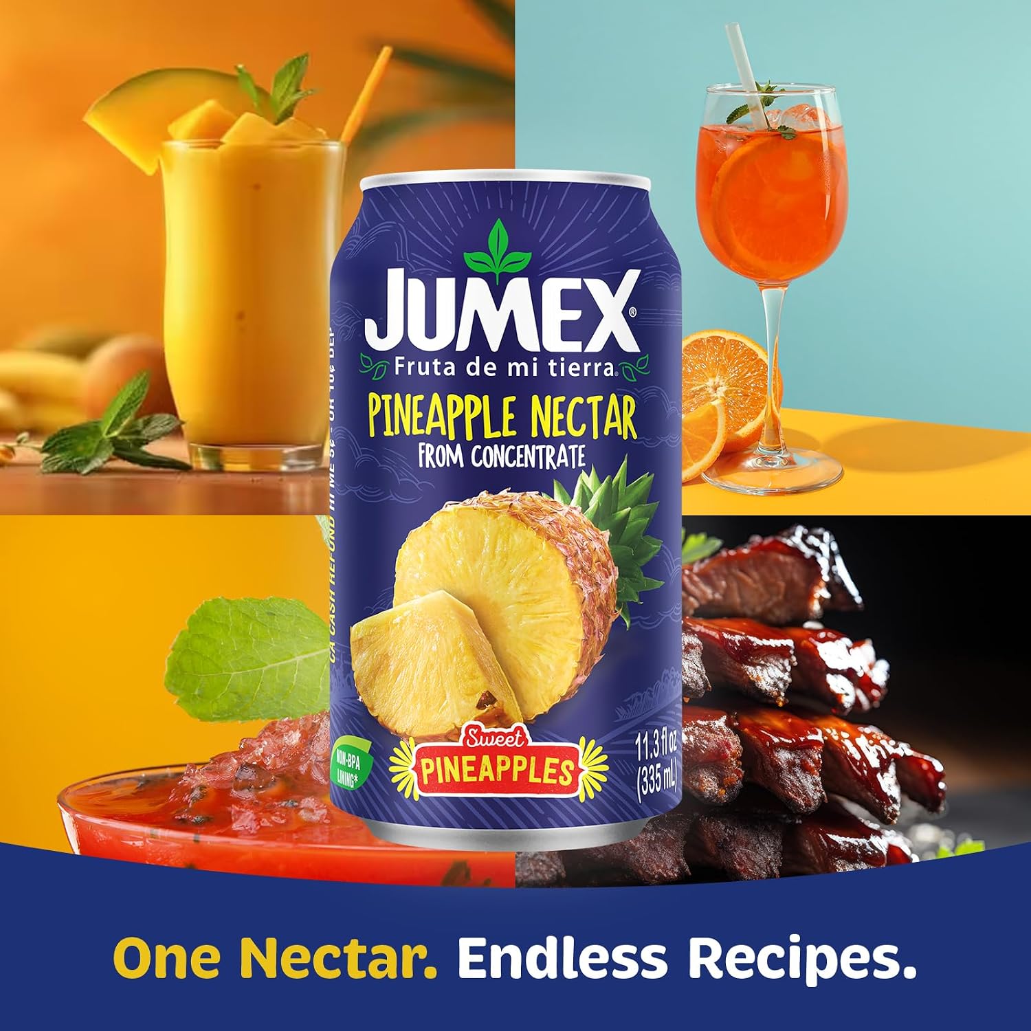 Jumex Mango Nectar Juice & Peach Nectar - Made with Fresh Fruit Puree - Tropical Fruit Juice Concentrate for Smoothie Mix, Cocktail Mixers & Kids Beverages - 11.3oz, 12 Pack Canned Drinks