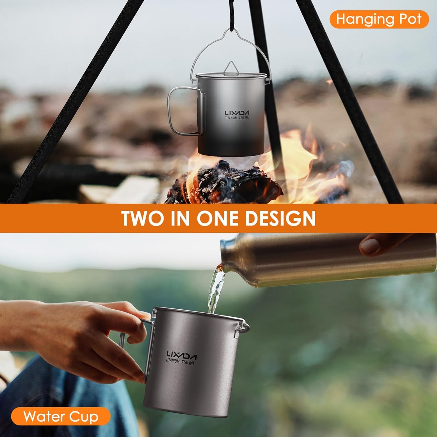 Lixada Titanium Water Mug Cup with Lid and Foldable Handle Ultralight 750ml Titanium Pot Portable Outdoor Camping Cooking Picnic