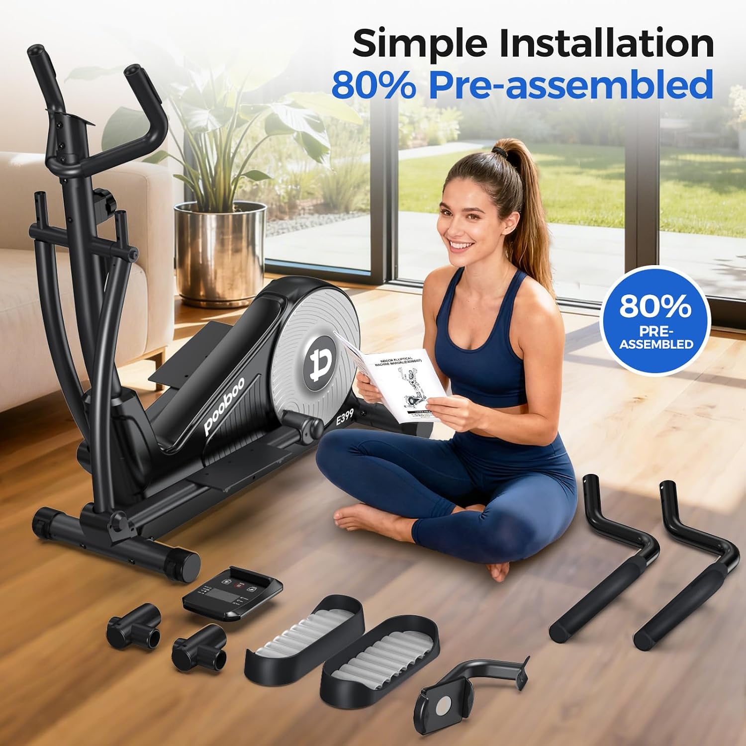pooboo Elliptical Machine, Elliptical Exercise Machine with 16-Level Resistance&Quiet Magnetic Driving System, Elliptical Machine for Home with LCD Monitor&15.5-17IN Stride, 350LBS Weight Capacity