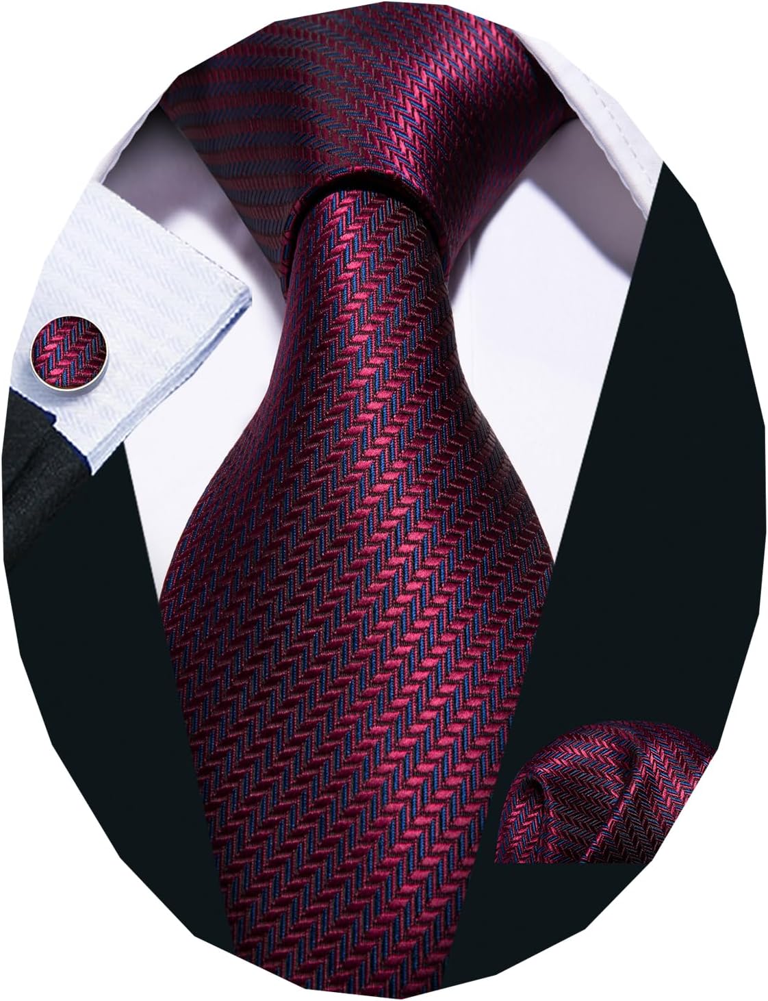 Barry.Wang Plaid Ties for Men Silk Necktie Handkerchief Cuff Links Set