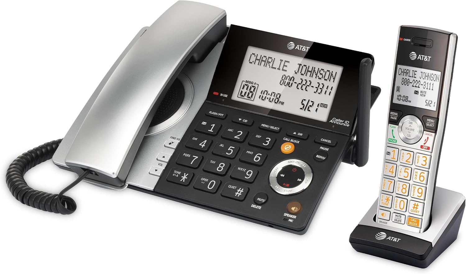 AT&T DECT 6.0 Expandable Cordless Phone with Answering System, Silver/Black with 3 Handsets