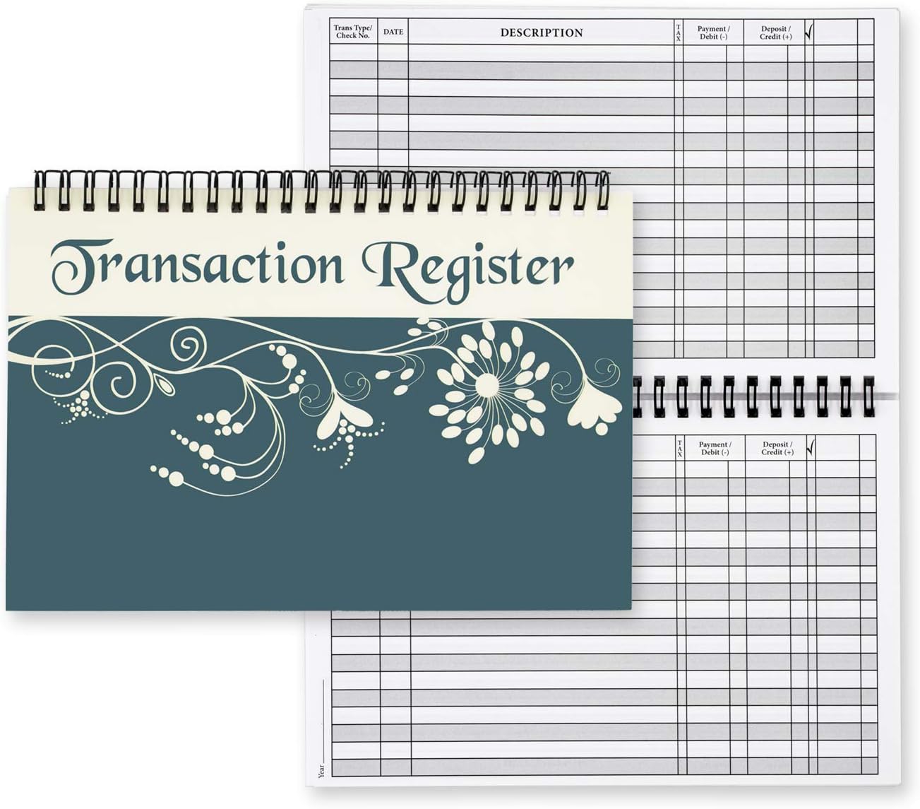 Top Spiral Bound Floral Filigree Checkbook/Transaction Register