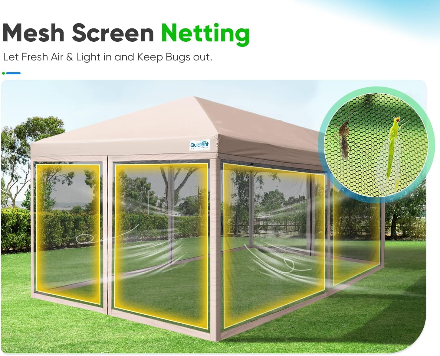 Quictent 10'x10' Pop up Screened Canopy Tent with Mosquito Netting | Portable Easy up Outdoor Screen House Shelter for Patio, Camping and Picnic, Includes Wheeled Carry Bag