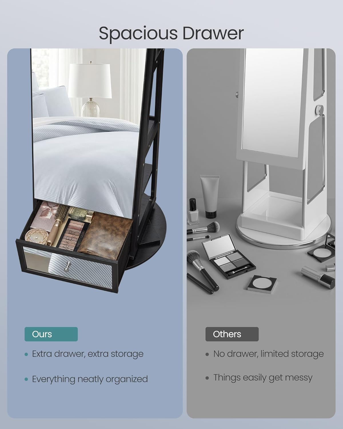 SONGMICS 360° Swivel Jewelry Cabinet, Full-Length Mirror, Lockable