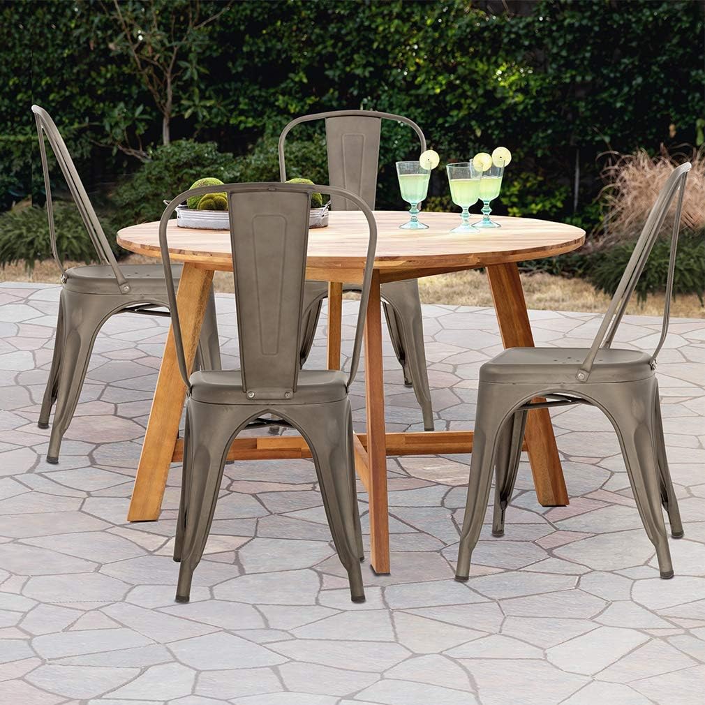 FDW | Metal Dining Chairs | Set of 4, Black | 330lbs Load | Stackable Tolix Side Chairs with Backrest | Non-Slip Feet | Indoor/Outdoor Use | Ideal for Kitchen & Restaurants