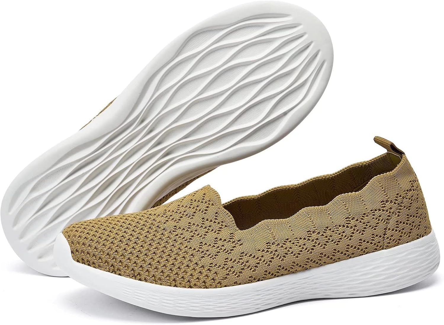 poemlady Women's Walking Shoes Slip On Knit Mesh Loafers Round Toe Flat
