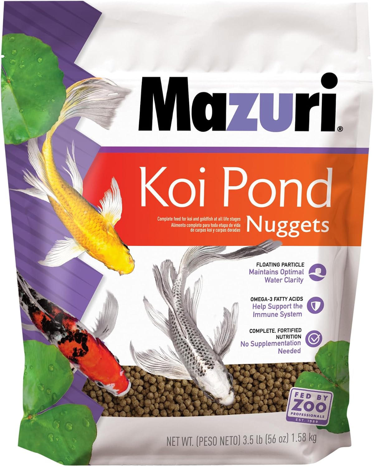 Mazuri Koi Floating Pond Nuggets, Floating Koi Fish Food for Ponds, 20 lbs
