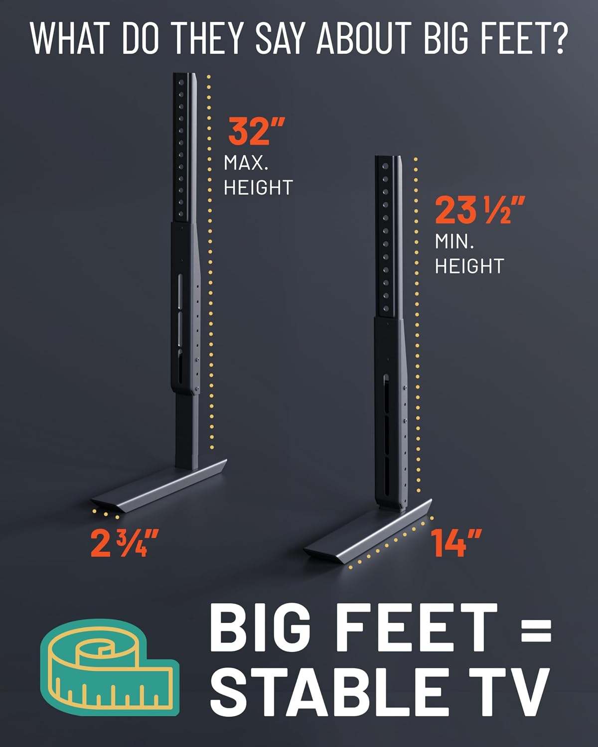 ECHOGEAR Universal TV Stand - Fits 49” to 77” TVs up to 100lbs - Adjustable Height & Wobble-Free Design - Flat Base Compatible with Soundbars