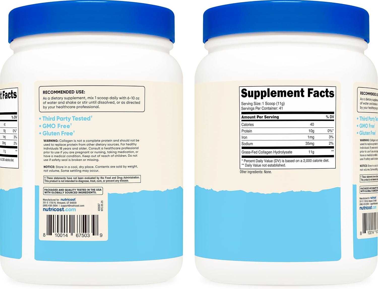 Nutricost Collagen Peptides Powder 1LB (454 G), Grass Fed Bovine | Collagen Hydrolysate, Unflavored