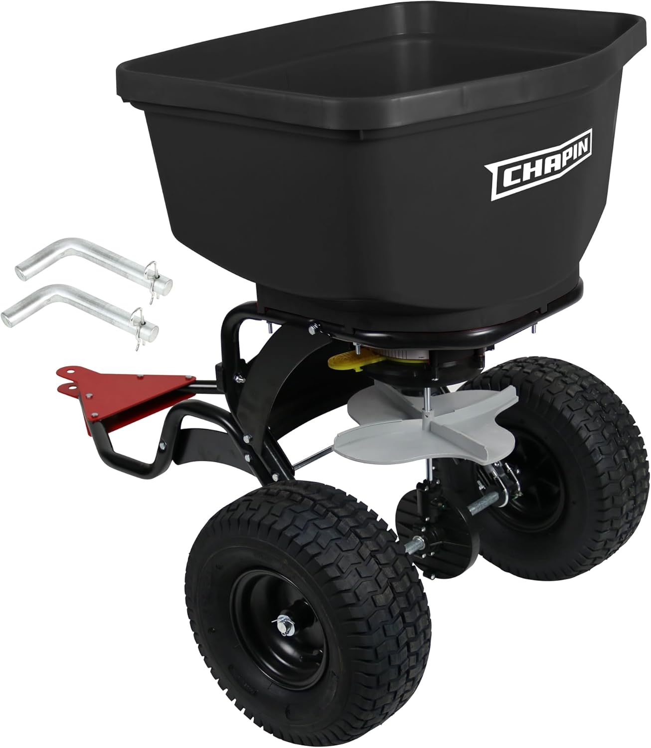 Chapin Tow-Behind Turf Spreader with Auto-Stop Waste-Free Coverage | 150-lb capacity, ATV/UTV/lawn tractor compatible, dual-impeller system