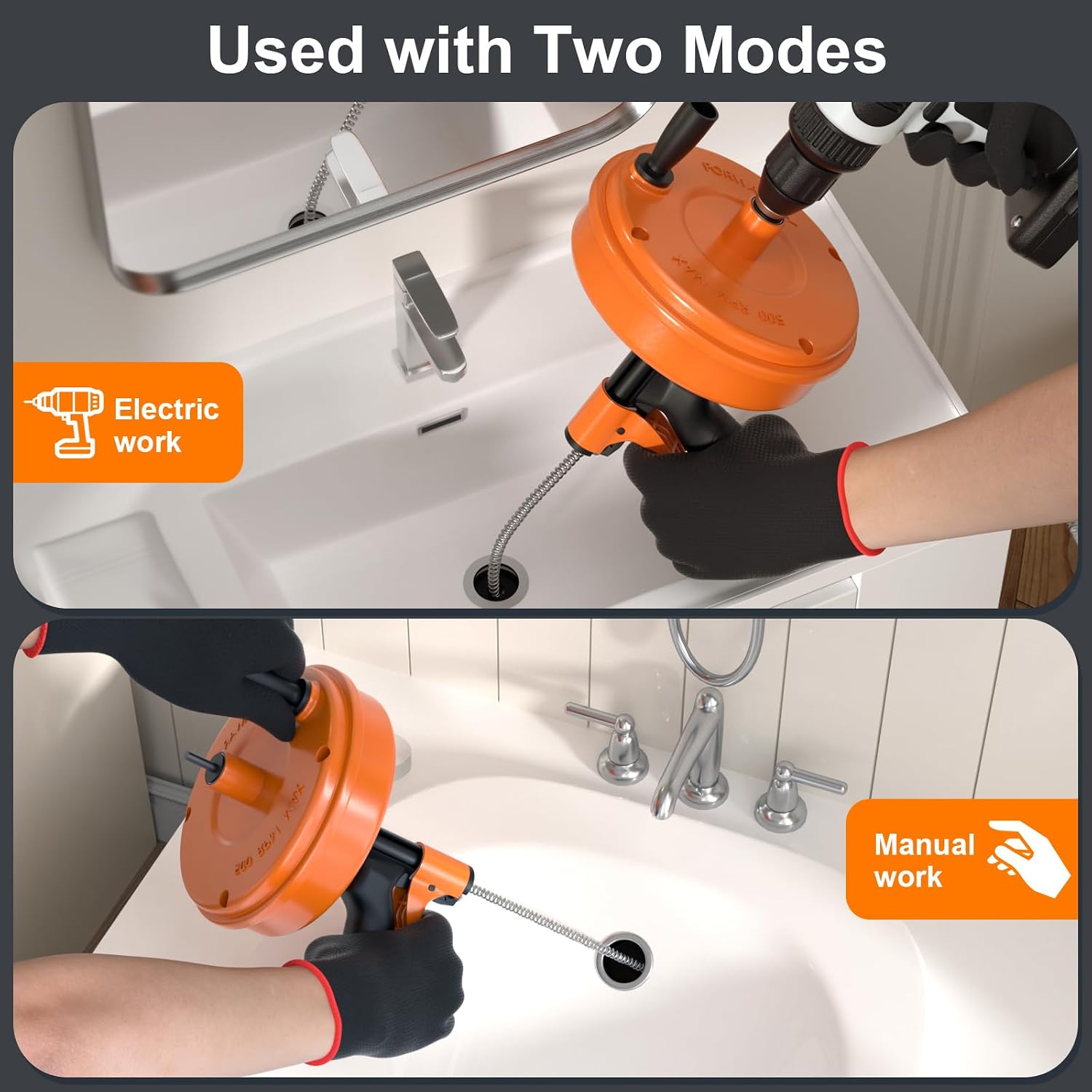 【2026 Upgraded】50 FT Drain Snake, Plumbing Snake Drain Auger Hair Clog Remover, Flexible Plumbing Snake Use Manually or Powered for Kitchen