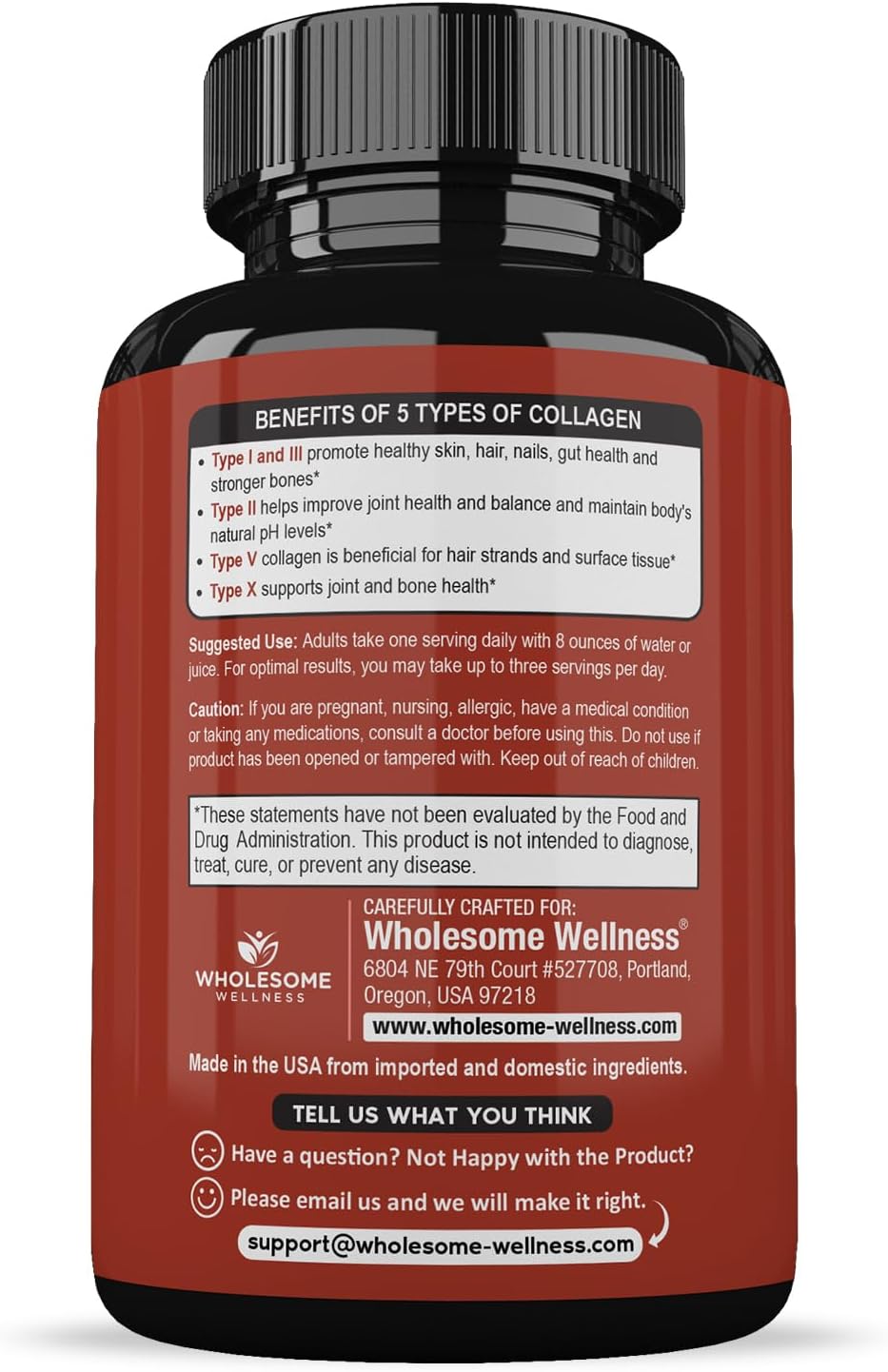 Wholesome Wellness Super-Absorb Multi Collagen Pills (Type I II III V X) Organic Herbs & Bioperine - Hair, Skin