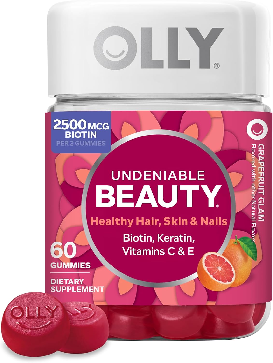 OLLY Hair Skin and Nails Gummies, Undeniable Beauty, Biotin - 60 Count