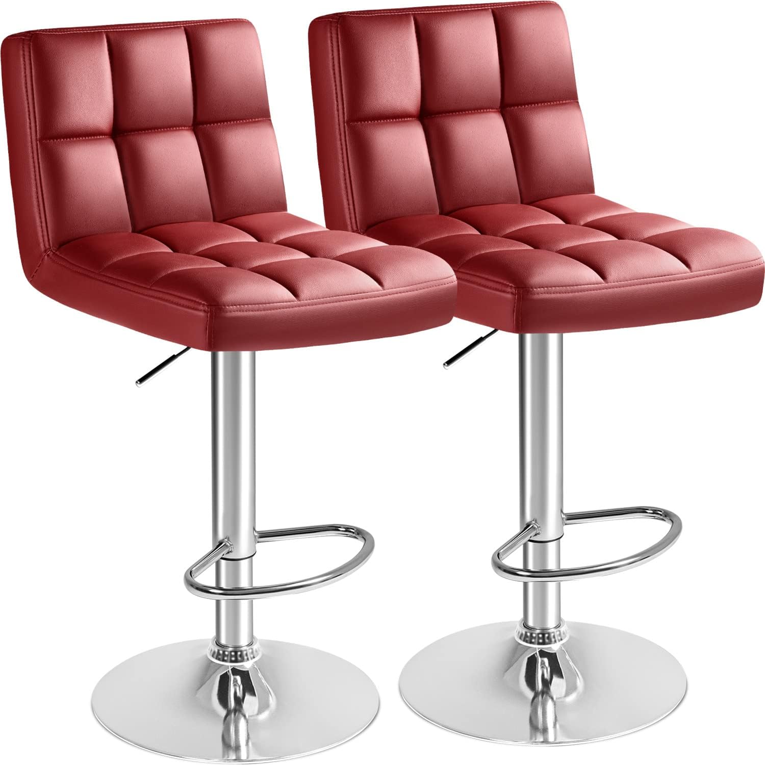 Furmax Bar Stools Modern Pu Leather Swivel Adjustable Hydraulic Bar Stool Square Counter Height Stool Set of 2 (White)