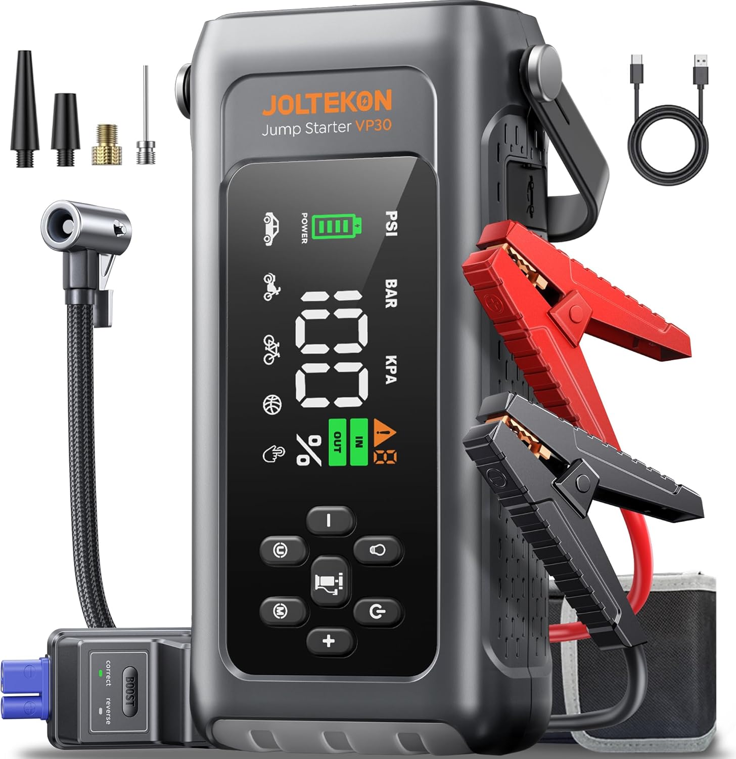 Car Battery Jump Starter with Air Compressor 4500A 150PSI, Car Jumper Starter Portable (9L Gas/8L Diesel)