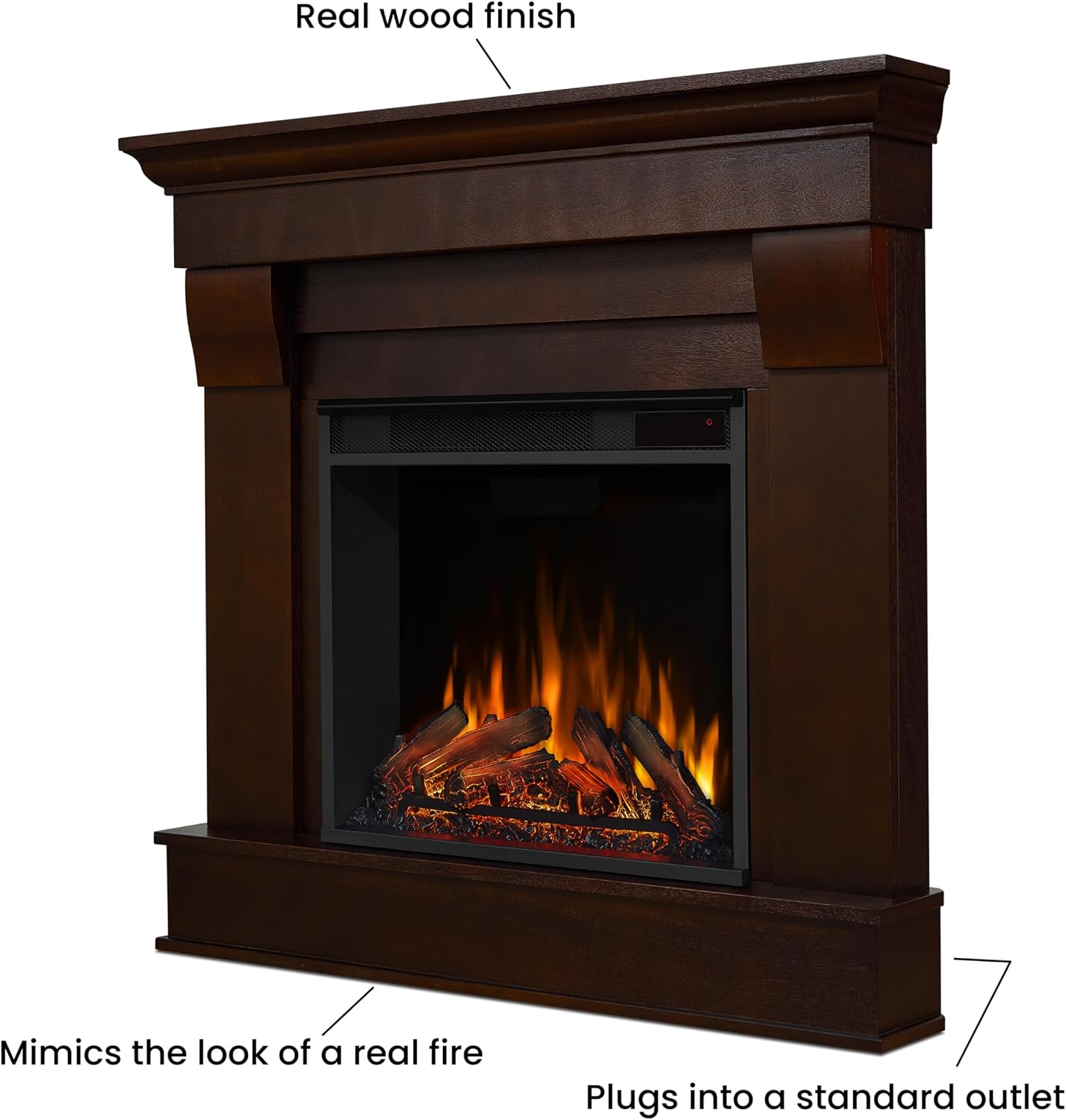 Real Flame Chateau 41" Corner Electric Fireplace with Mantel for Living Room or Bedroom, Replaceable Fireplace Insert Heater, Realistic Log and Flame Effect, Remote Control, Timer.