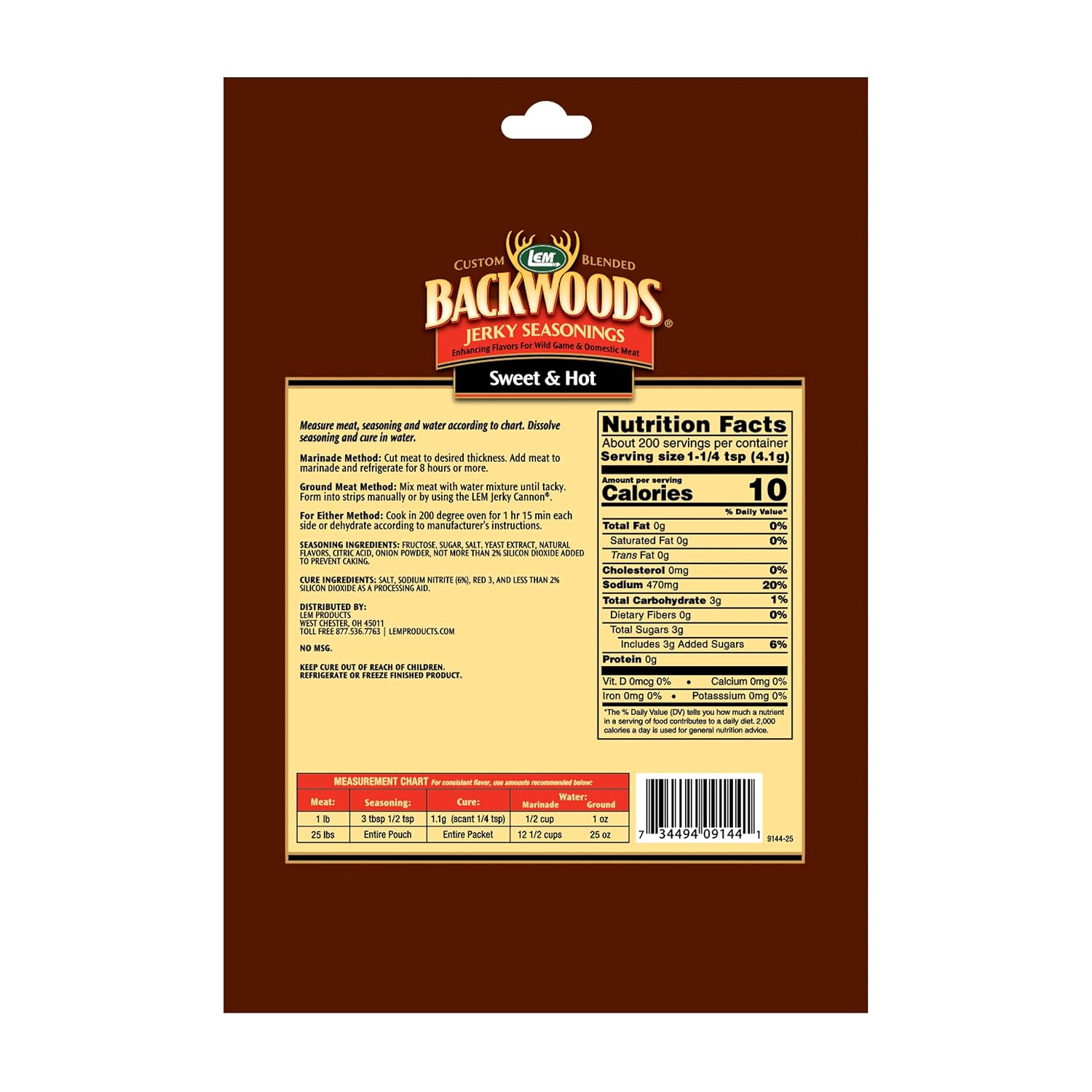 LEM Products Backwoods Sweet & Hot Jerky Seasoning, 5.8 oz Packet | Pre-Measured Seasoning and Cure for Wild Game and Domestic Meat, Seasons Up to 5 Pounds of Meat for Homemade Jerky