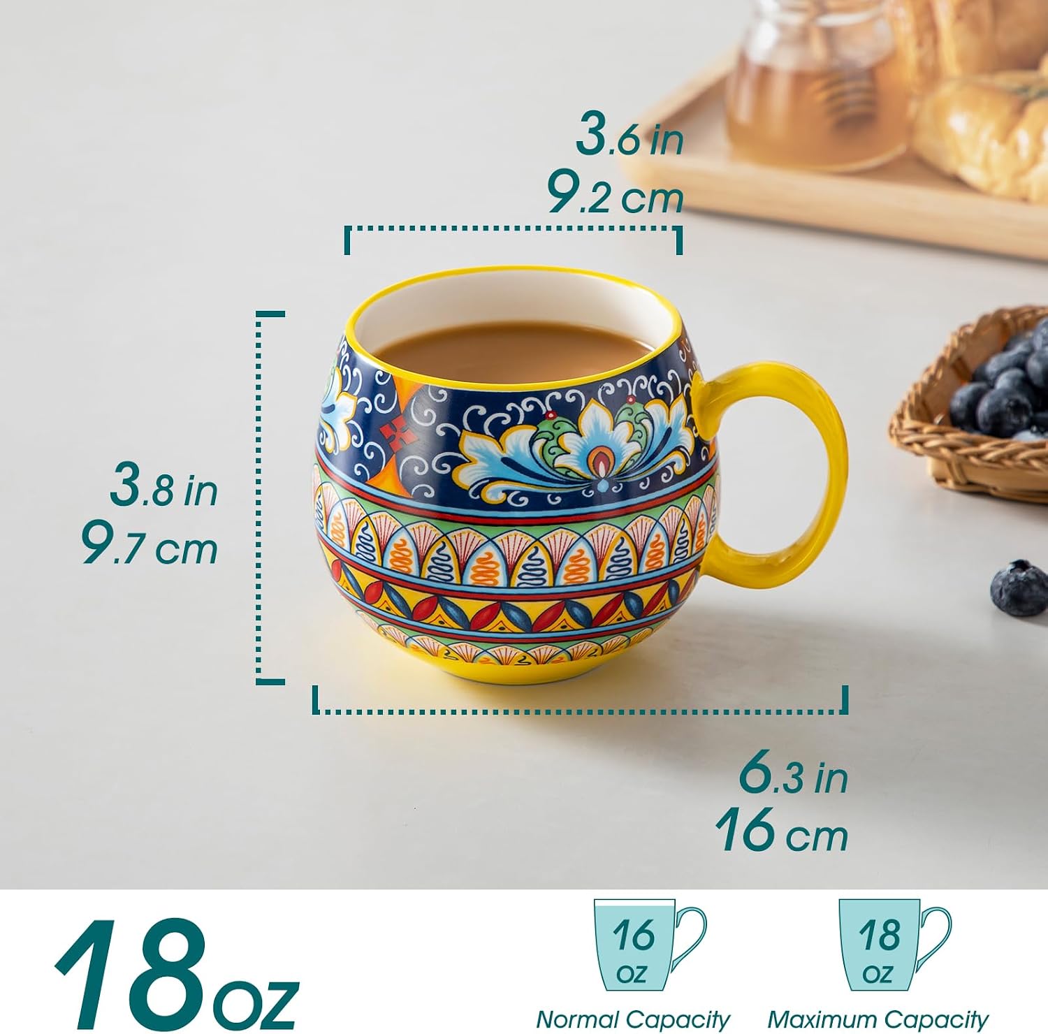vancasso Coffee Mugs Set of 6, 18oz Ceramic Coffee Cups, Colorful | Porcelain Coffee Mugs for Cappuccino, Latte, Espresso