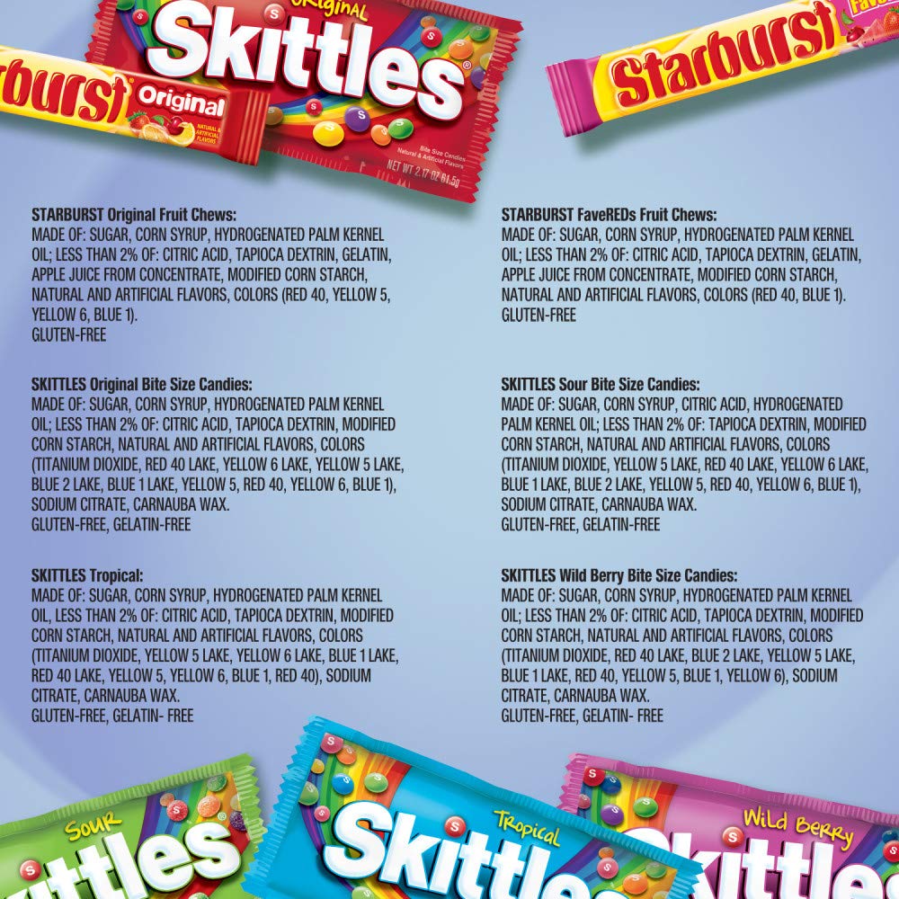 SKITTLES & STARBURST Assorted Candy Variety Pack Bulk Box 18 Count 37.05 oz | Everyday snacking, snack box, mix candy assortment bulk candy fruity candies bulk box for fundraising, snacking, road trips