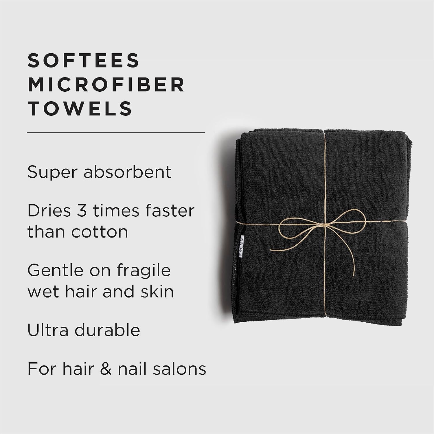 Fromm Softees Microfiber Hair Towels, Absorbent Salon Hair Towels for Hairstylists, Barbers, Spa & Gym, Fast-Drying, Ultra-Soft, Lint-Free, Multi-Purpose Towels, 16" x 29"- 10-Pack - Black