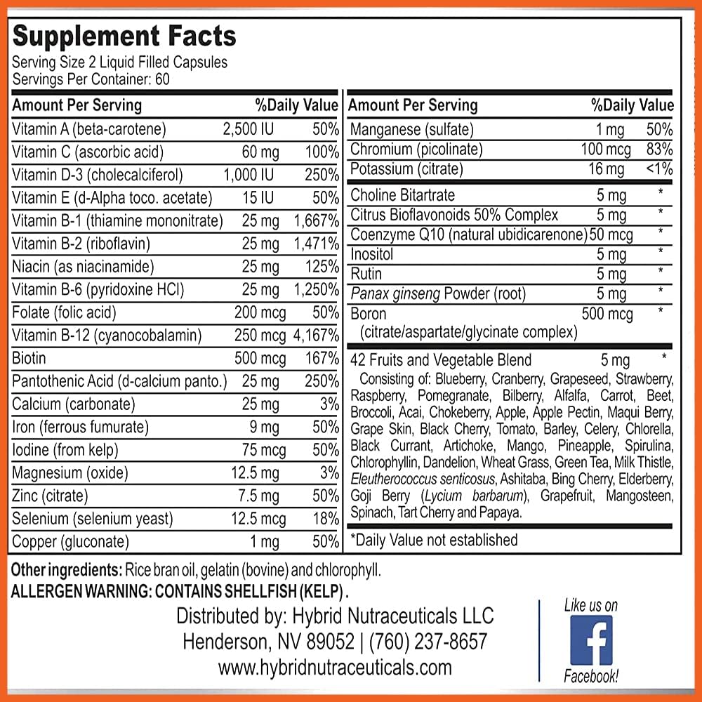 MiracleMulti Liquid Multivitamin Capsules for Men & Women - Complete Whole Food Blend Daily Vitamin & Mineral Supplement with CoQ10, B12