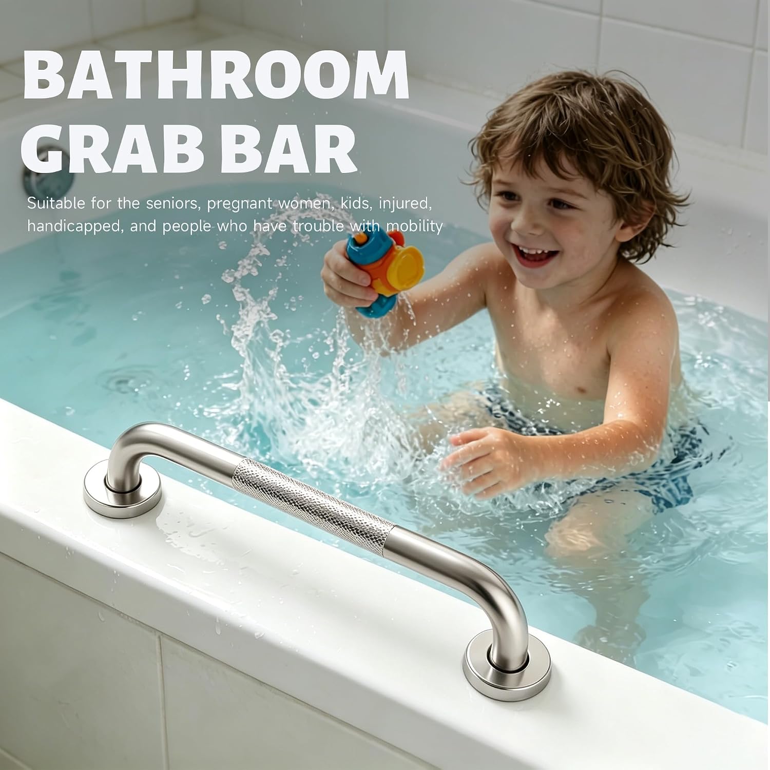 12 Inch Shower Grab Bar 1.25" Dia,Brushed Nickel Anti Slip Bathroom Grab Bar, 304 Stainless Steel Knurled Handicap Grab Bars, Safety Support Handrail,Bath Shower Handle for Elderly Injury Senior