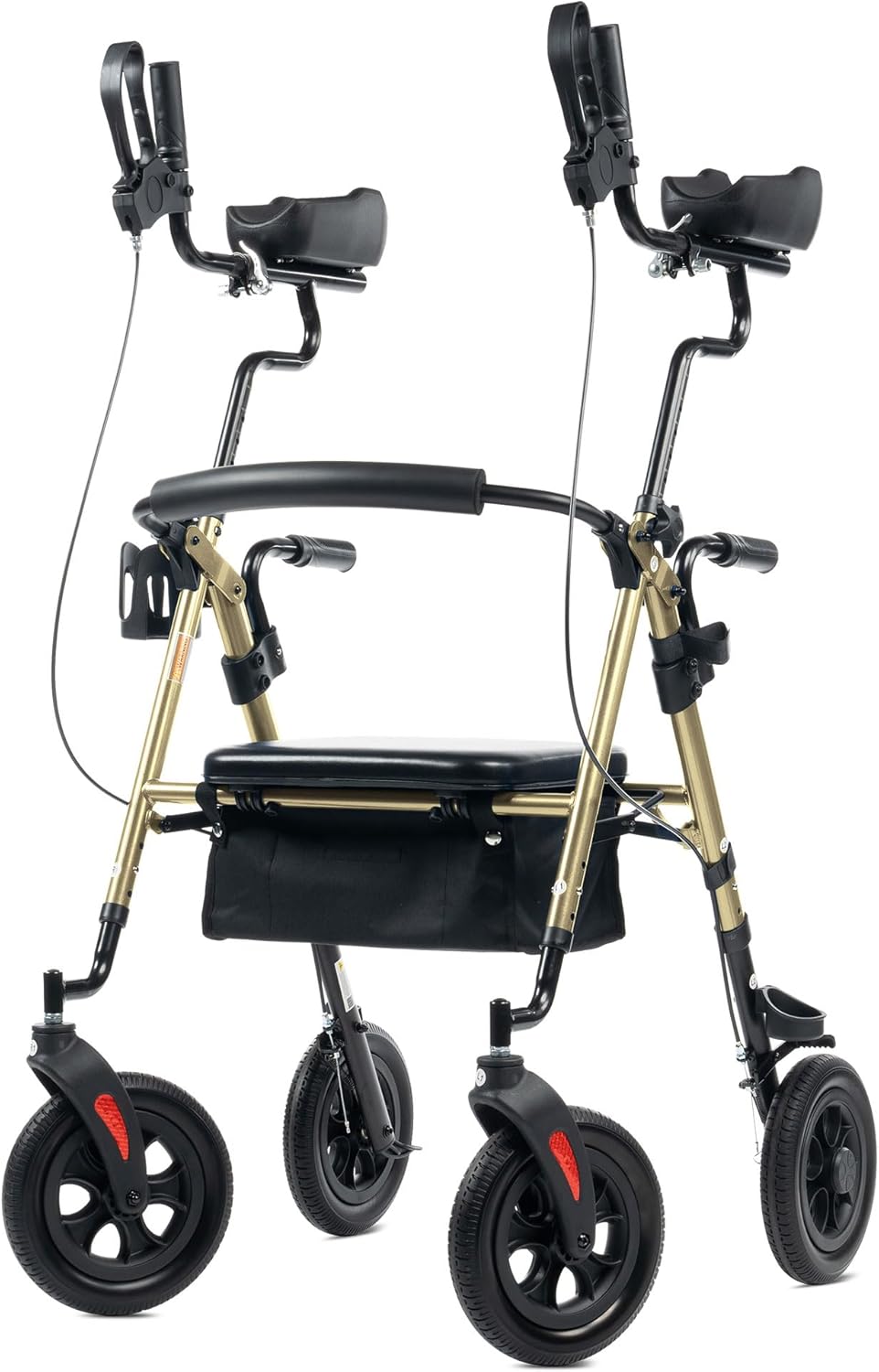 ELENKER 10 in PU Wheels Upright Rollator Walker for Seniors, Champagne | Stand Up Design, Padded Seat, Padded Armrests