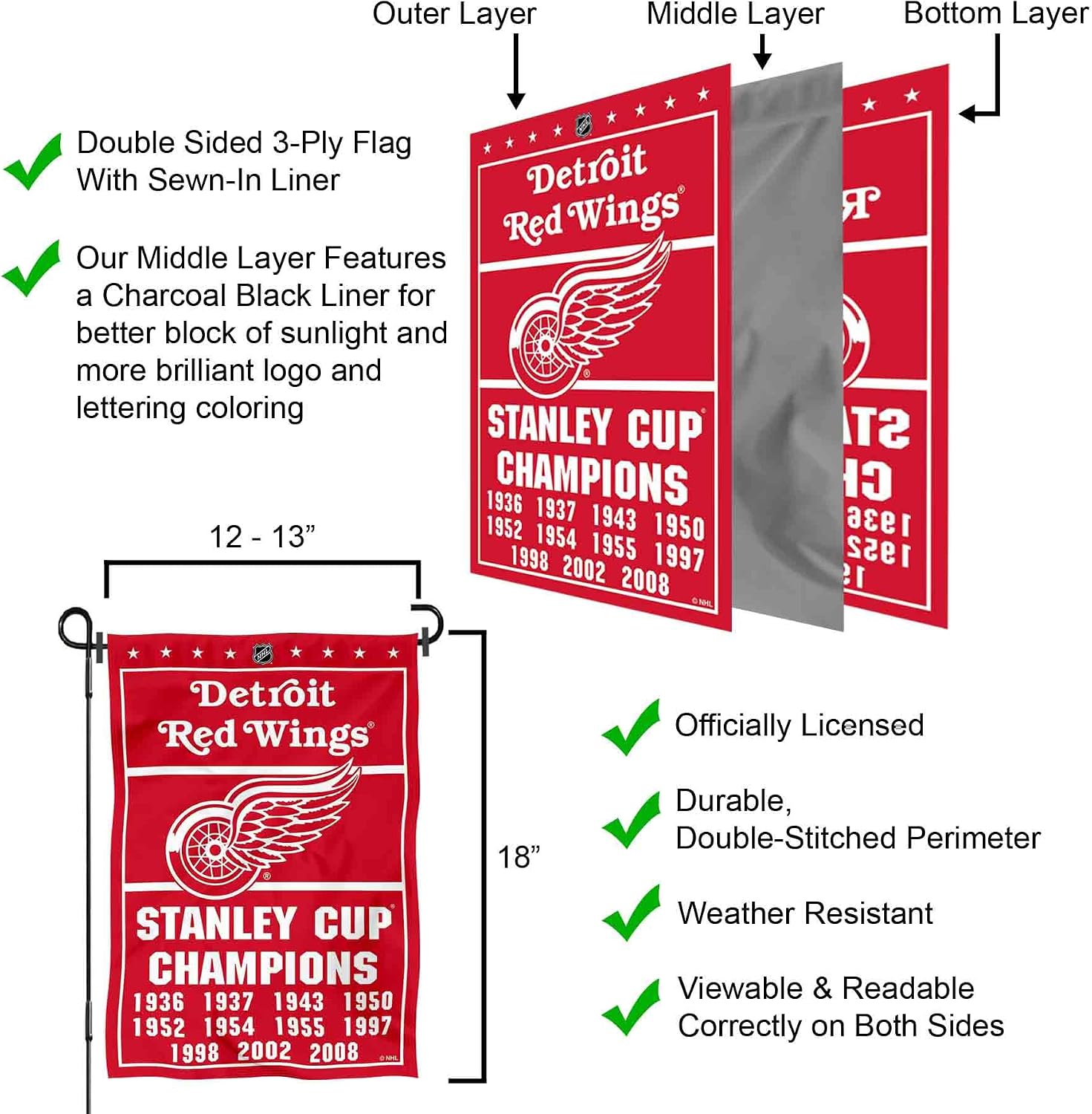 WinCraft Detroit Red Wings 11 Time Stanley Cup Champions Double Sided Garden Flag