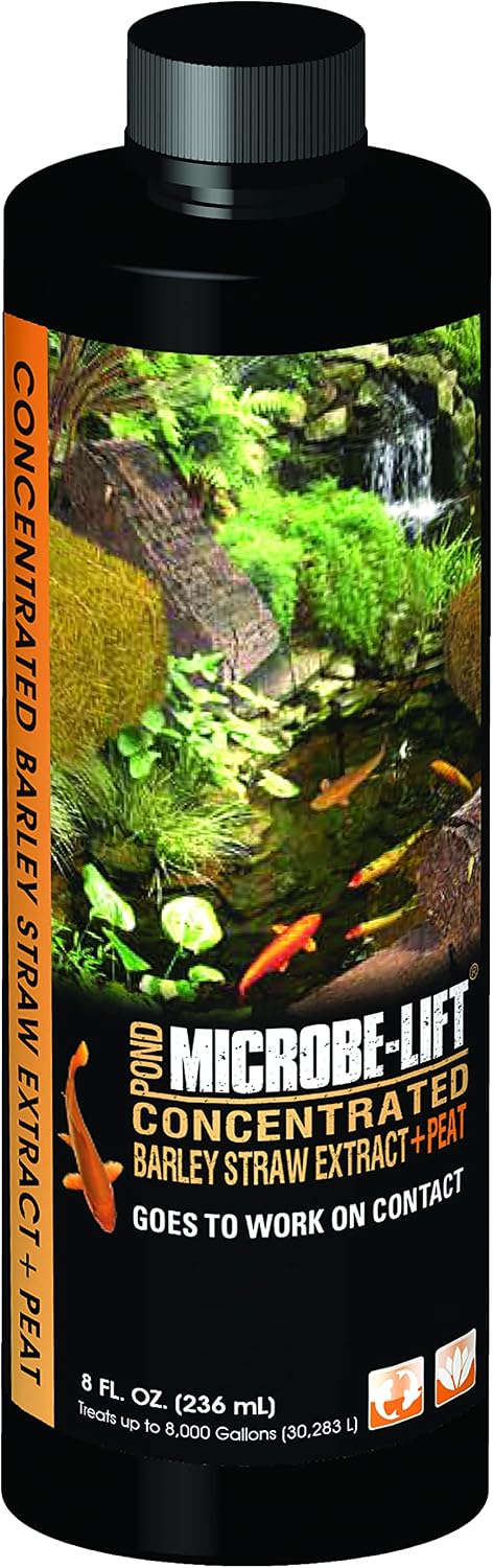 Microbe-Lift Concentrated Barley Straw Extract Plus Liquid Peat Conditioner for Ponds and Outdoor Water Garden, Safe for Live Koi Fish, Plants, and Decorations, 8 Ounces