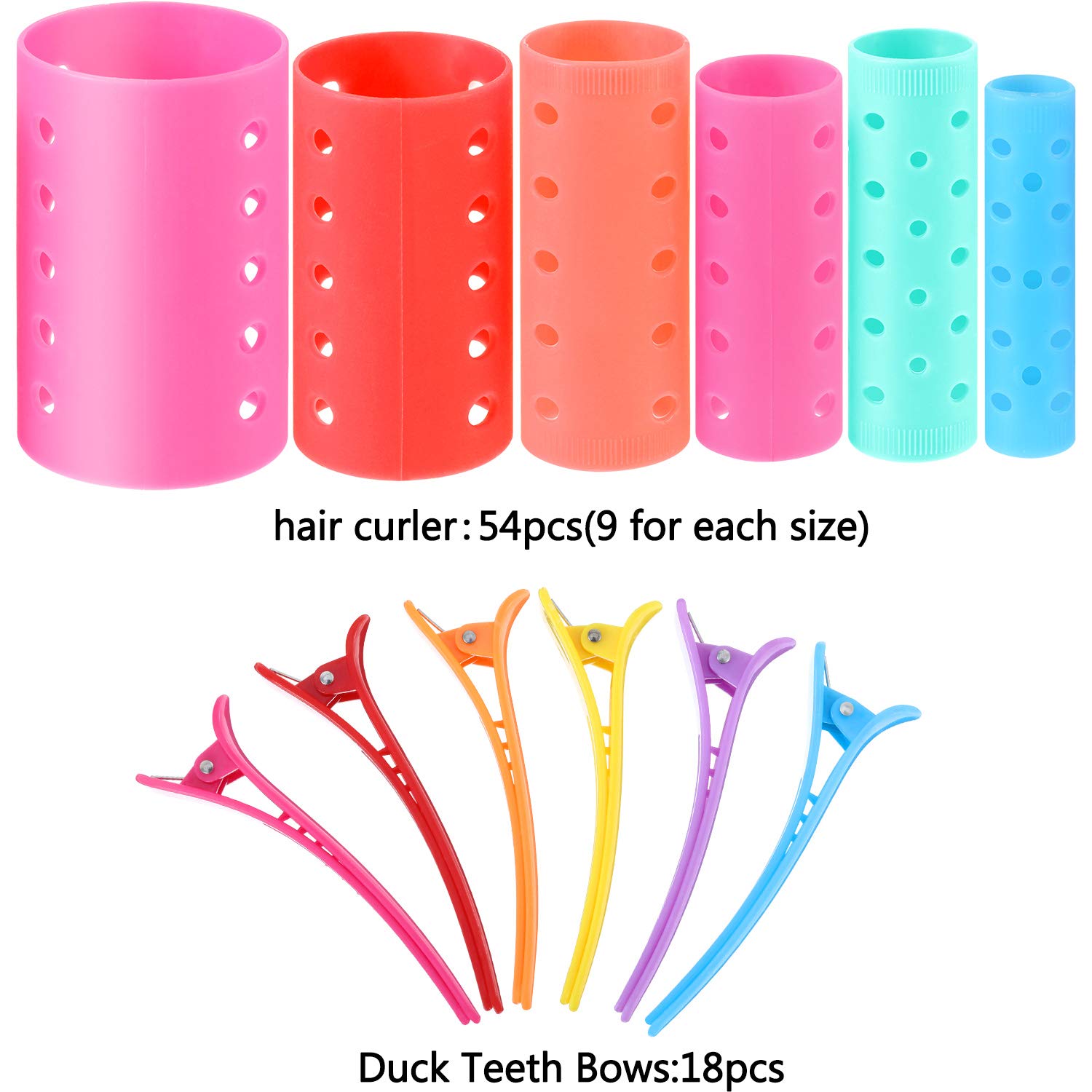 Blulu 72-Piece Multicolor Magnetic Rollers Set with 54 Hair Rollers, 18 Duck Teeth Bows, and Hair Clips - Hairdressing Curlers Tools for Men and Women