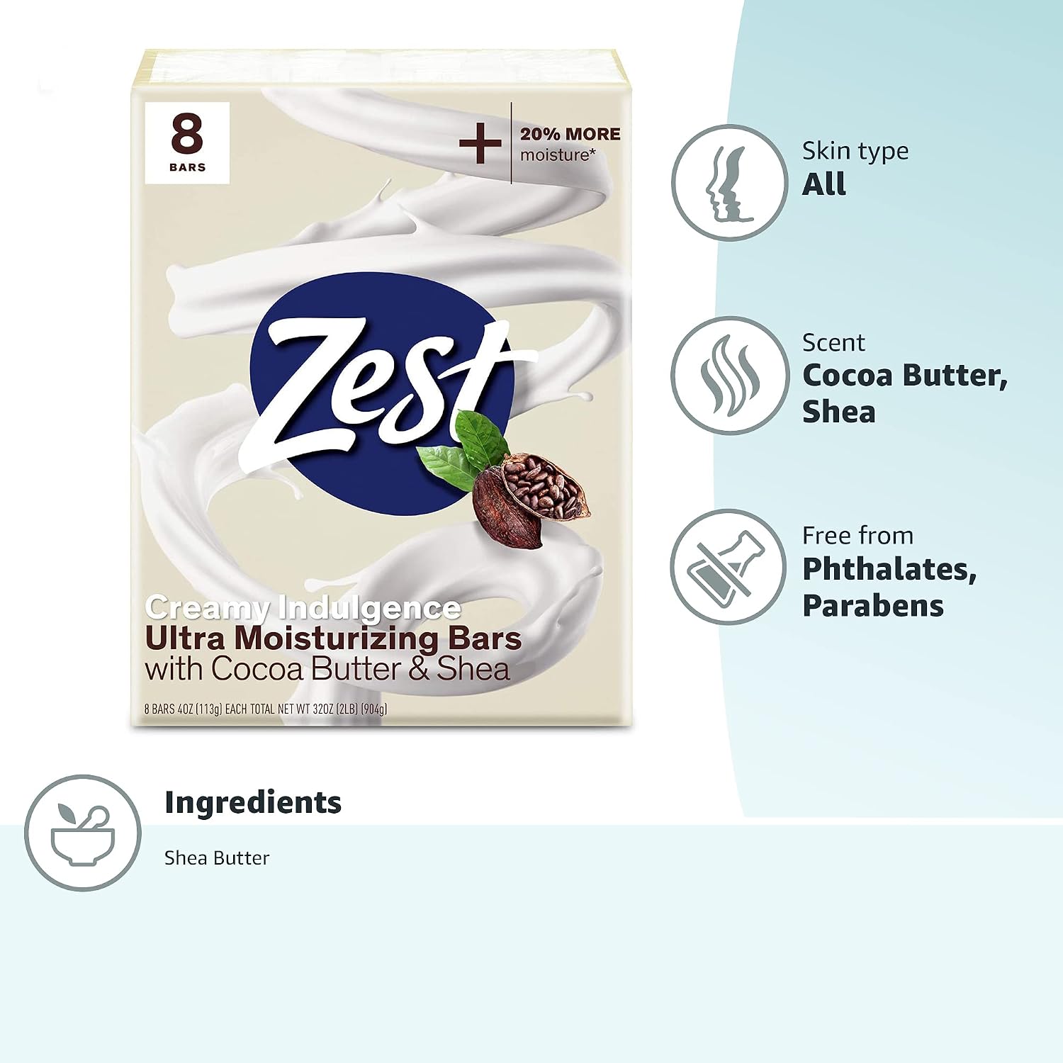 Zest Bar Soap - 8 Bars - Enriched With Cocoa Butter And Shea for Ultra Moisturizing Cleansing - Leaves Your Body Feeling Silky Smooth And Deeply Moisturized | Enriched With Cocoa Butter And Shea, Ultra Moisturizing Cleansing, Leaves Your Body Feeling Sil…