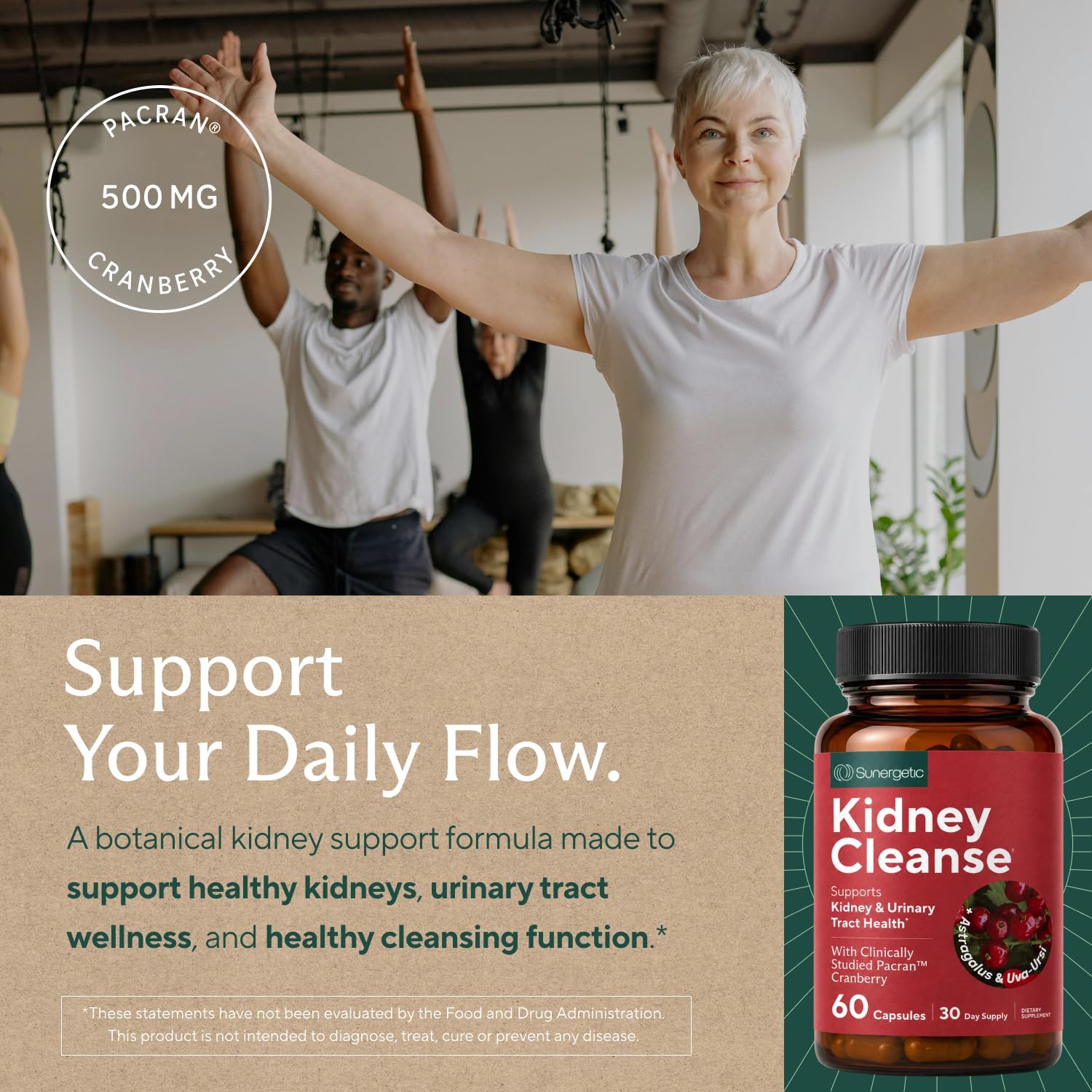Kidney Cleanse & Detox Support with Cranberry, 60 Vegetarian Capsules | Kidney support supplement with Pacran cranberry, astragalus, uva ursi, nettle