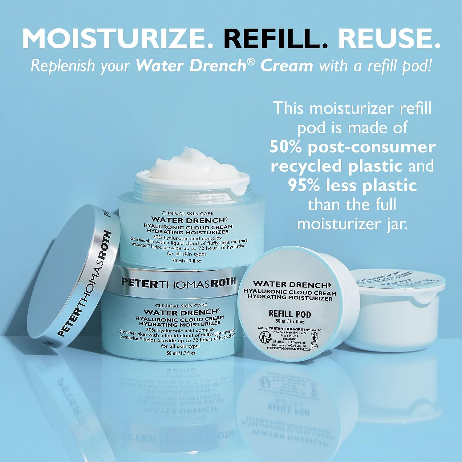 Peter Thomas Roth | Water Drench® Hyaluronic Cloud Cream Hydrating Refillable Moisturizer | Hyaluronic Acid Cream For All Skin Types, Line-Smoothing, Fragrance-Free
