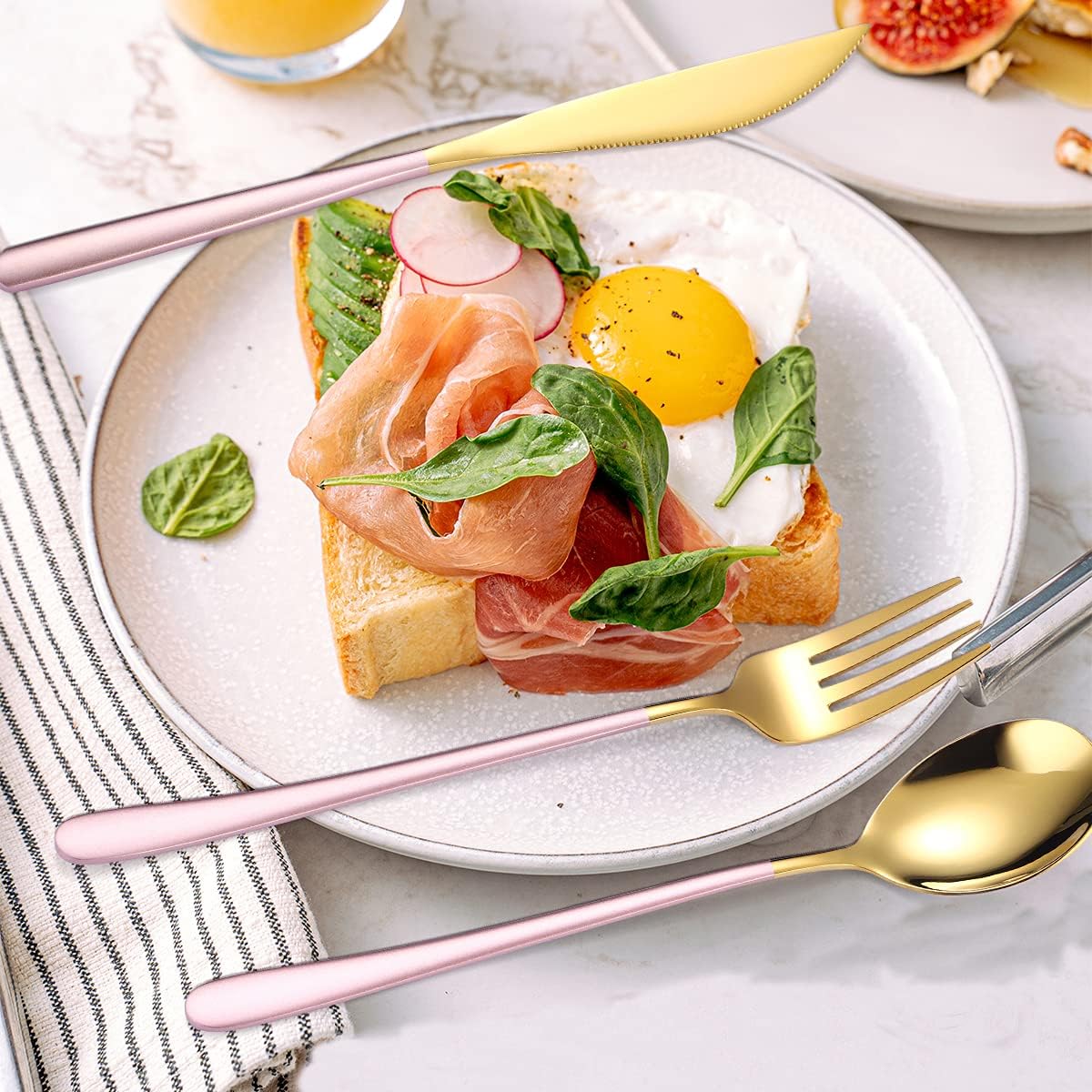 AARAINBOW 6 Pieces 18/8 Stainless Steel Flatware Set Portable Reusable Cutlery Set Travel Utensils Set Including Chopsticks Knife Fork Spoon Straws