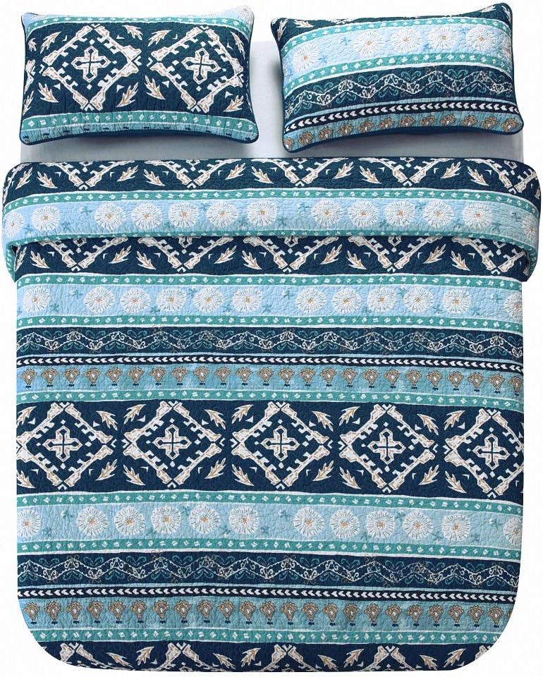 Striped Jacquard Style Cotton 3-Piece Patchwork Bedspread Quilt Sets, Queen Size