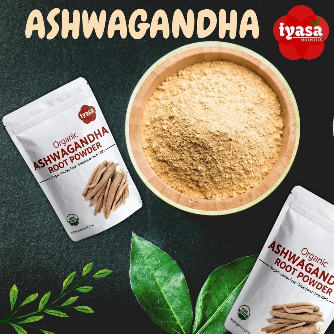 Iyasa Holistics Organic and Gluten Free Ashwagandha Powder, Resealable Pouch of 4 oz/ 113 g