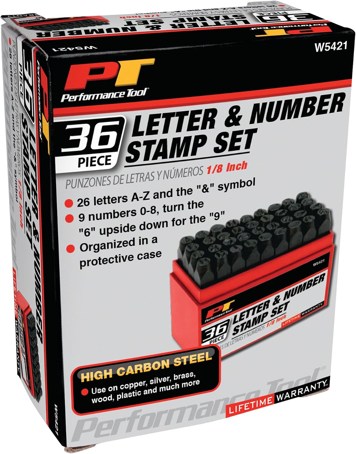 Performance Tool W758 5-Piece 8 in. Long Pin Punch Set | Carbon steel construction with hardened tips. Knurled handles for sure grip. Reaches deeply set pins